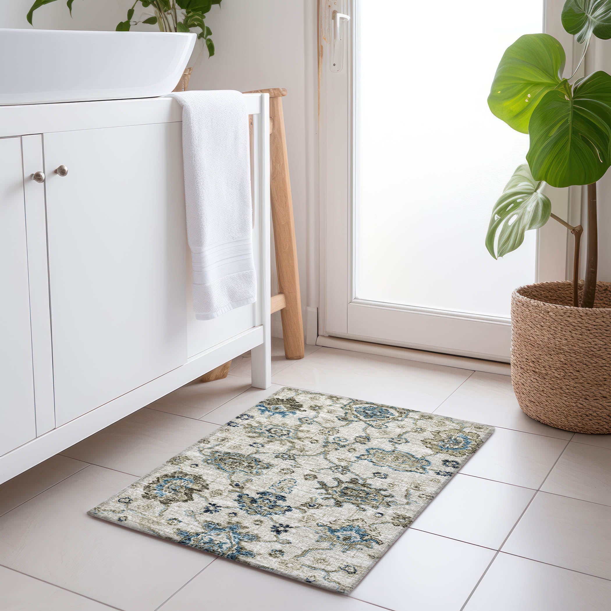 Sarajevo Machine Washable Traditional Blue Rug 1'8" x 2'6" #shape_Rectangle