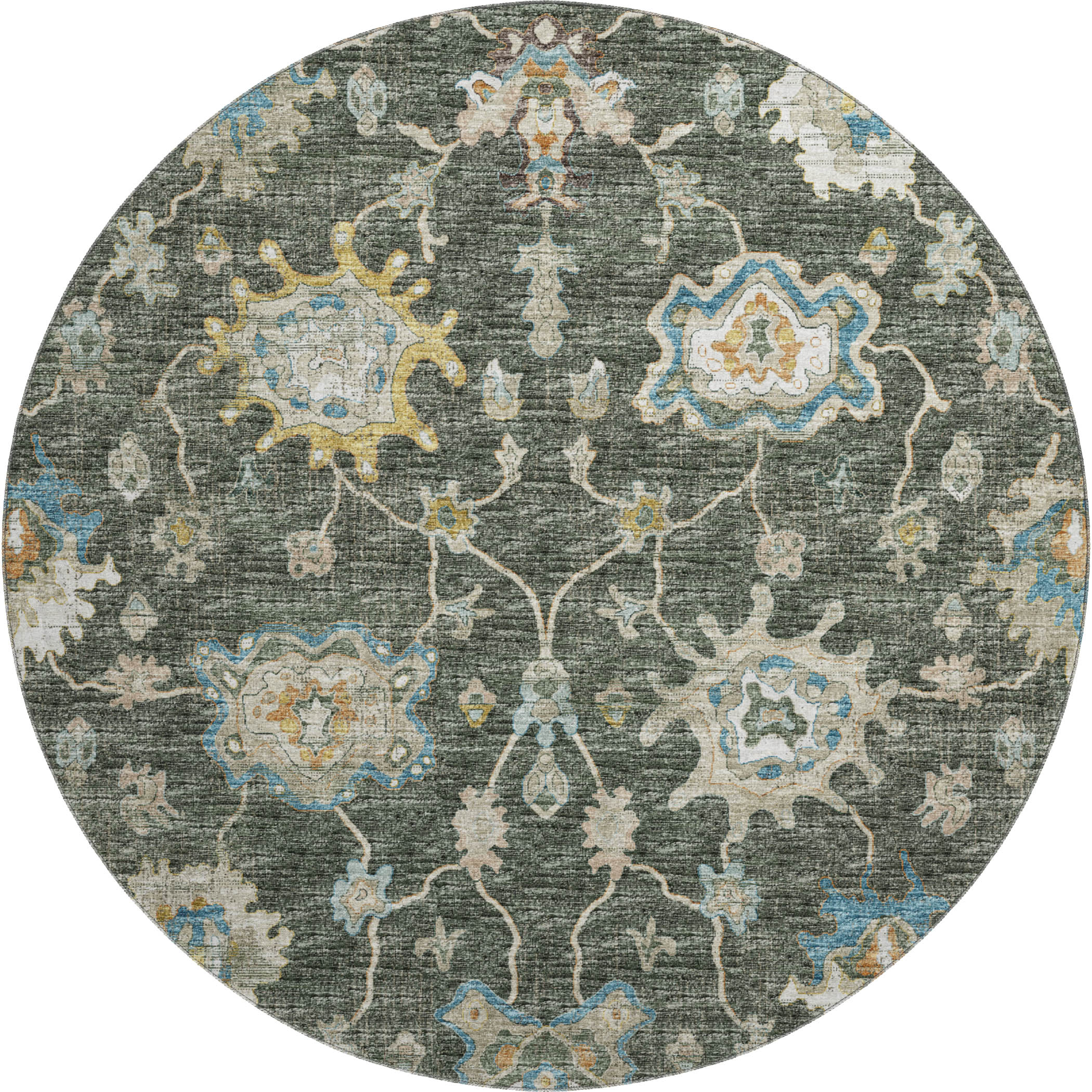 Sarajevo Machine Washable Traditional Forest Green Rug 8' x 8' #shape_Round