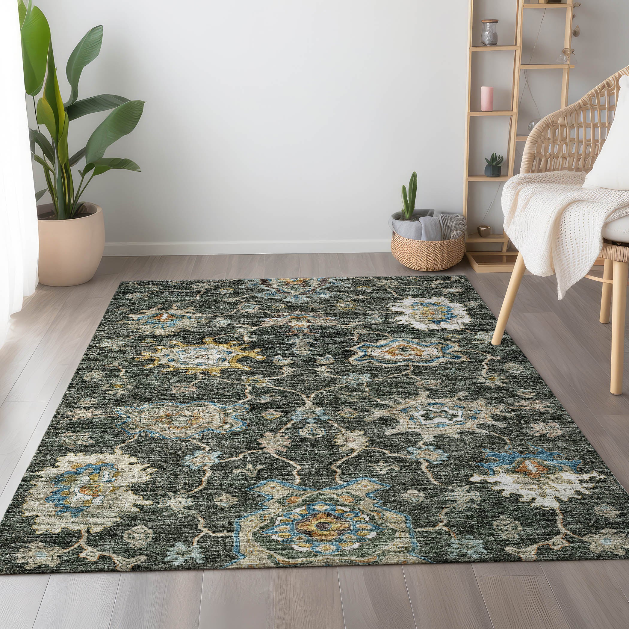Sarajevo Machine Washable Traditional Forest Green Rug 2'6" x 3'10" #shape_Rectangle