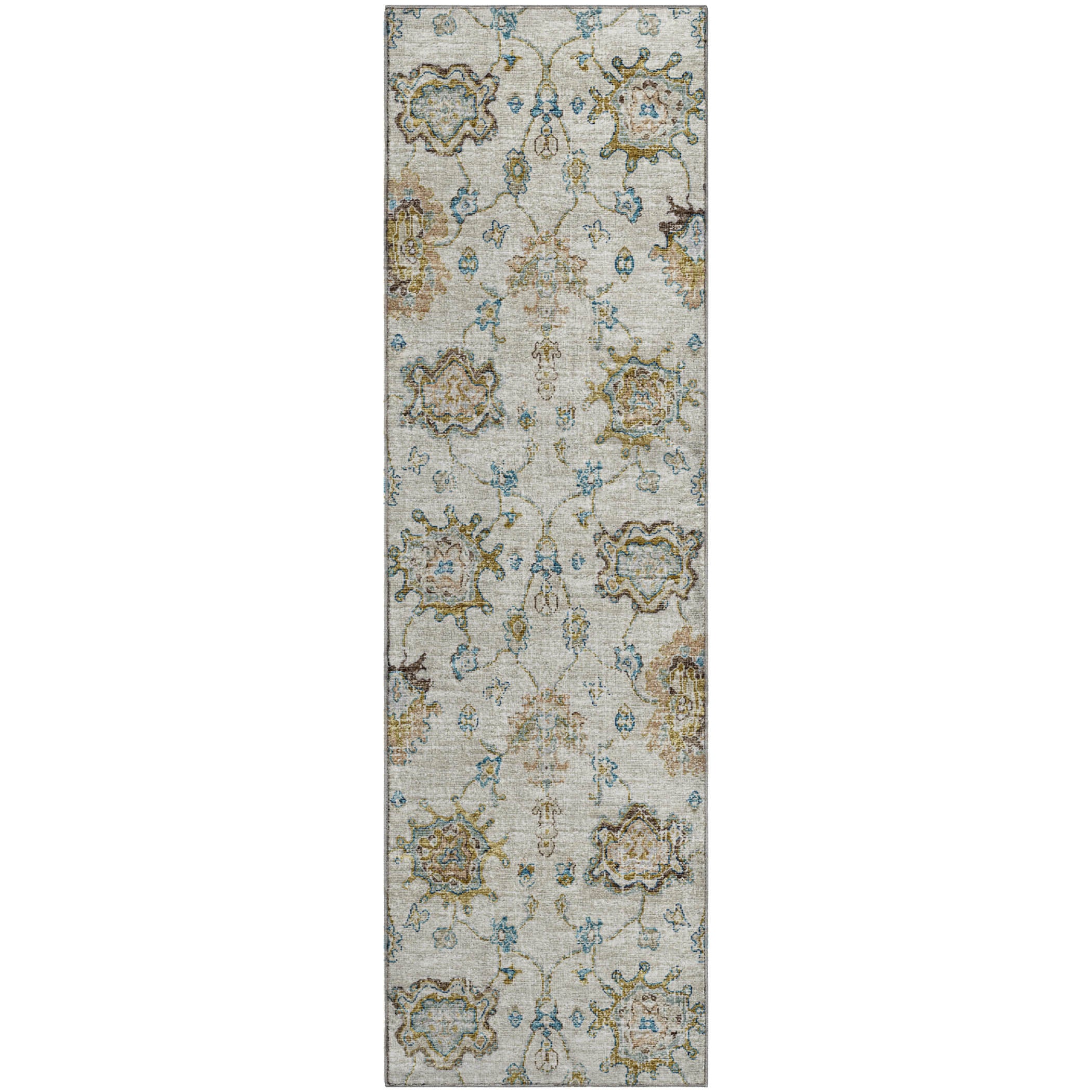 Sarajevo Machine Washable Traditional Linen Blue Rug 2'3" x 7'6" #shape_Runner