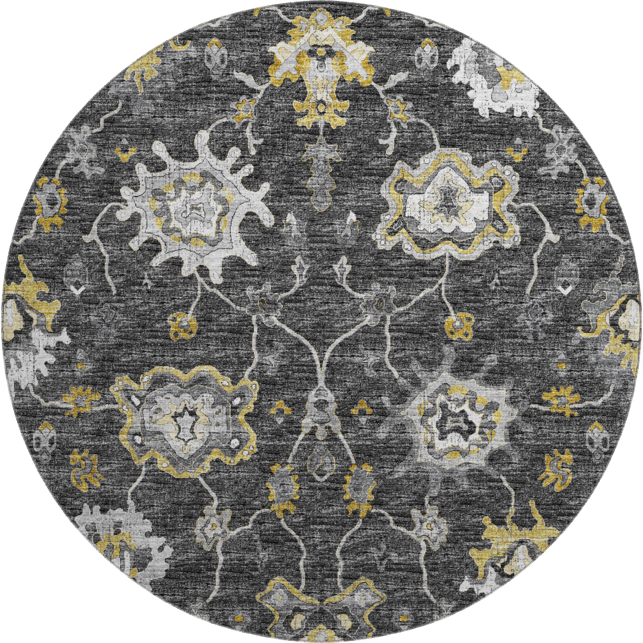 Sarajevo Machine Washable Traditional Shadow Gray Rug 8' x 8' #shape_Round