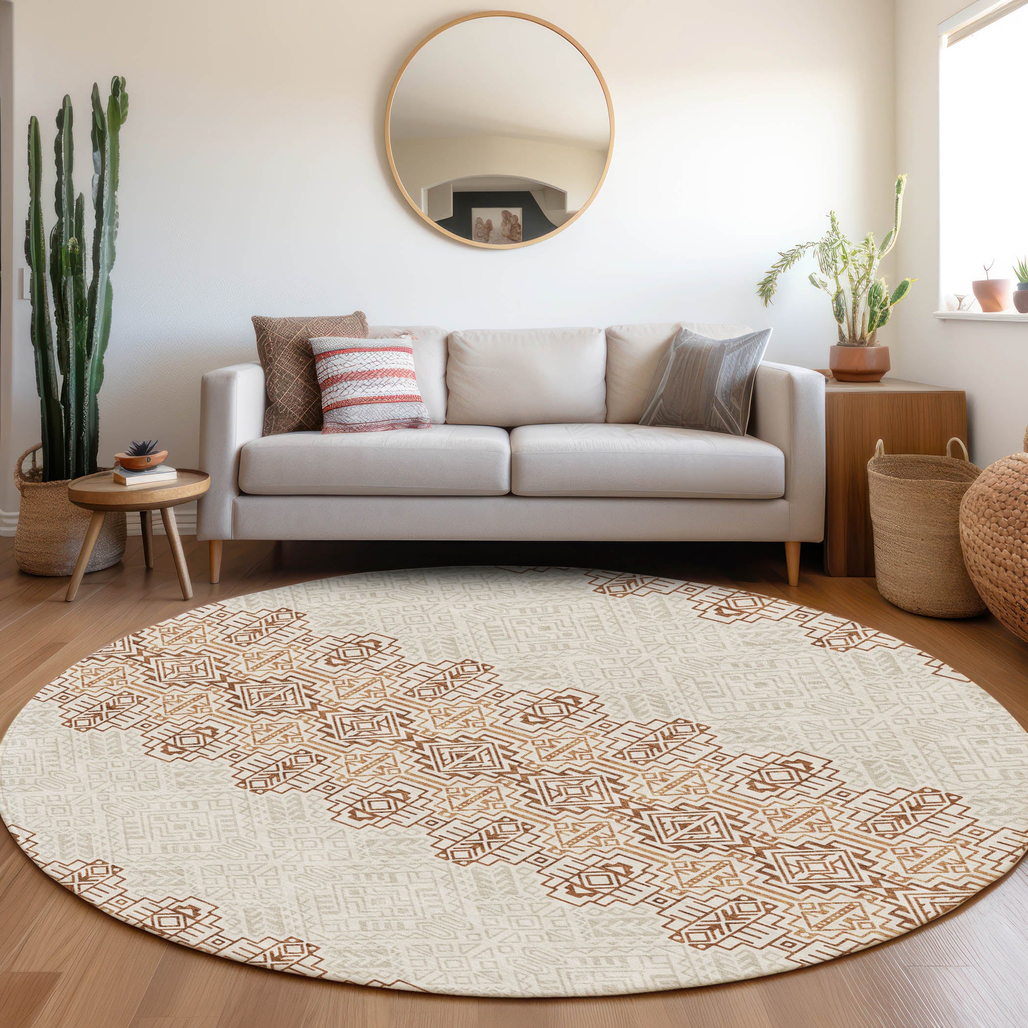 Kotor Machine Washable Transitional Paprika Orange Rug 8' x 8' #shape_Round