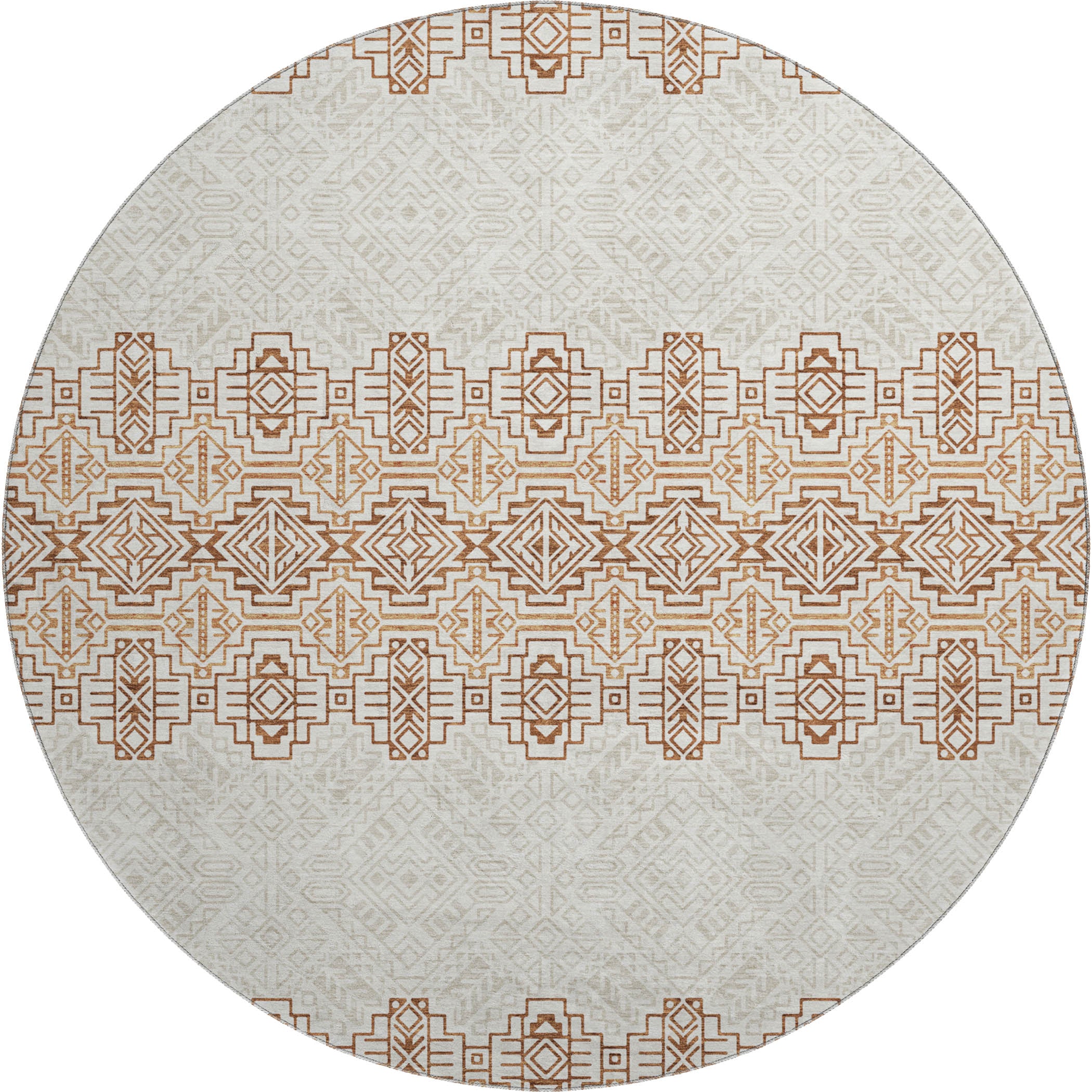 Kotor Machine Washable Transitional Paprika Orange Rug 8' x 8' #shape_Round