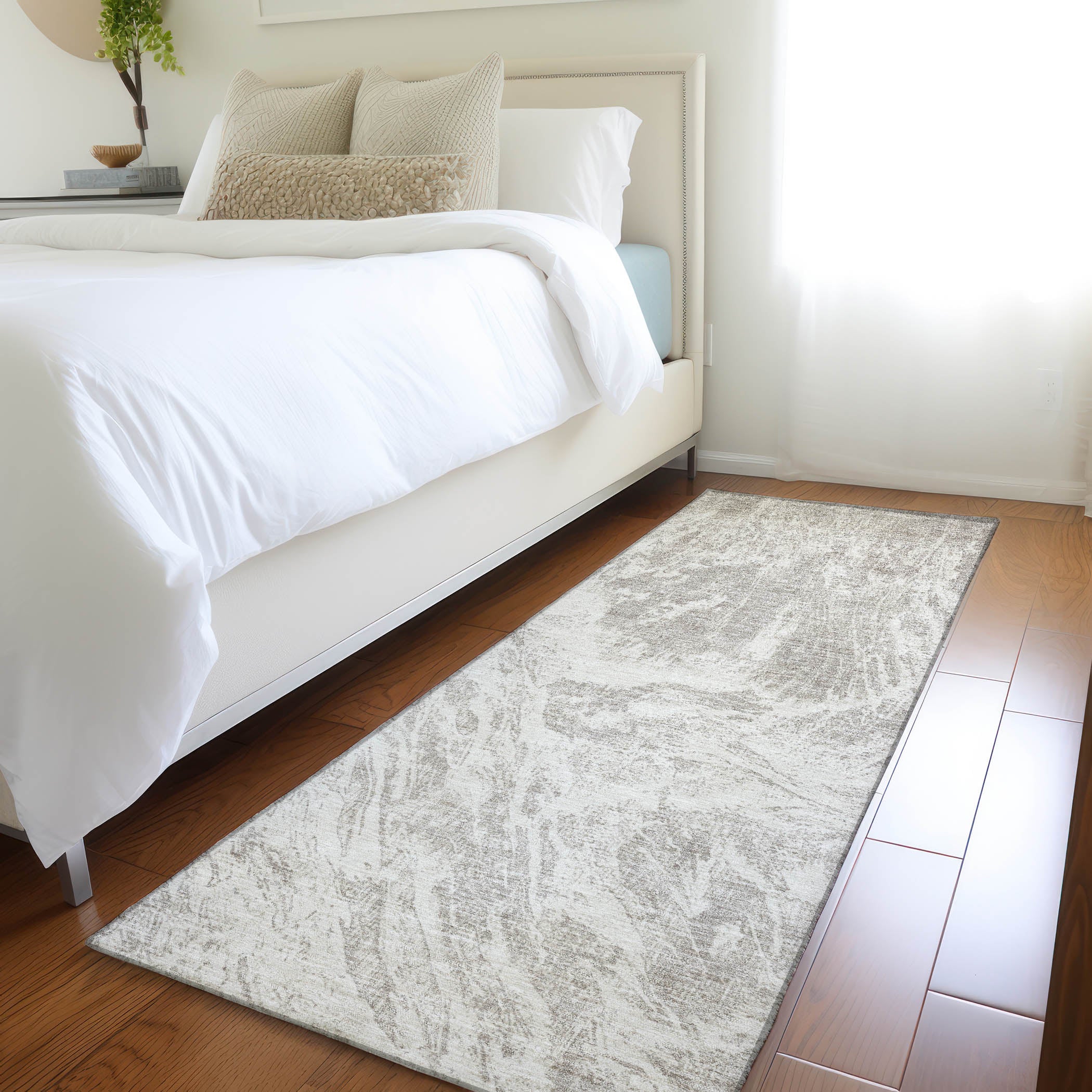 Oaxaca Machine Washable Transitional Beige Brown Rug 2'3" x 7'6" #shape_Runner