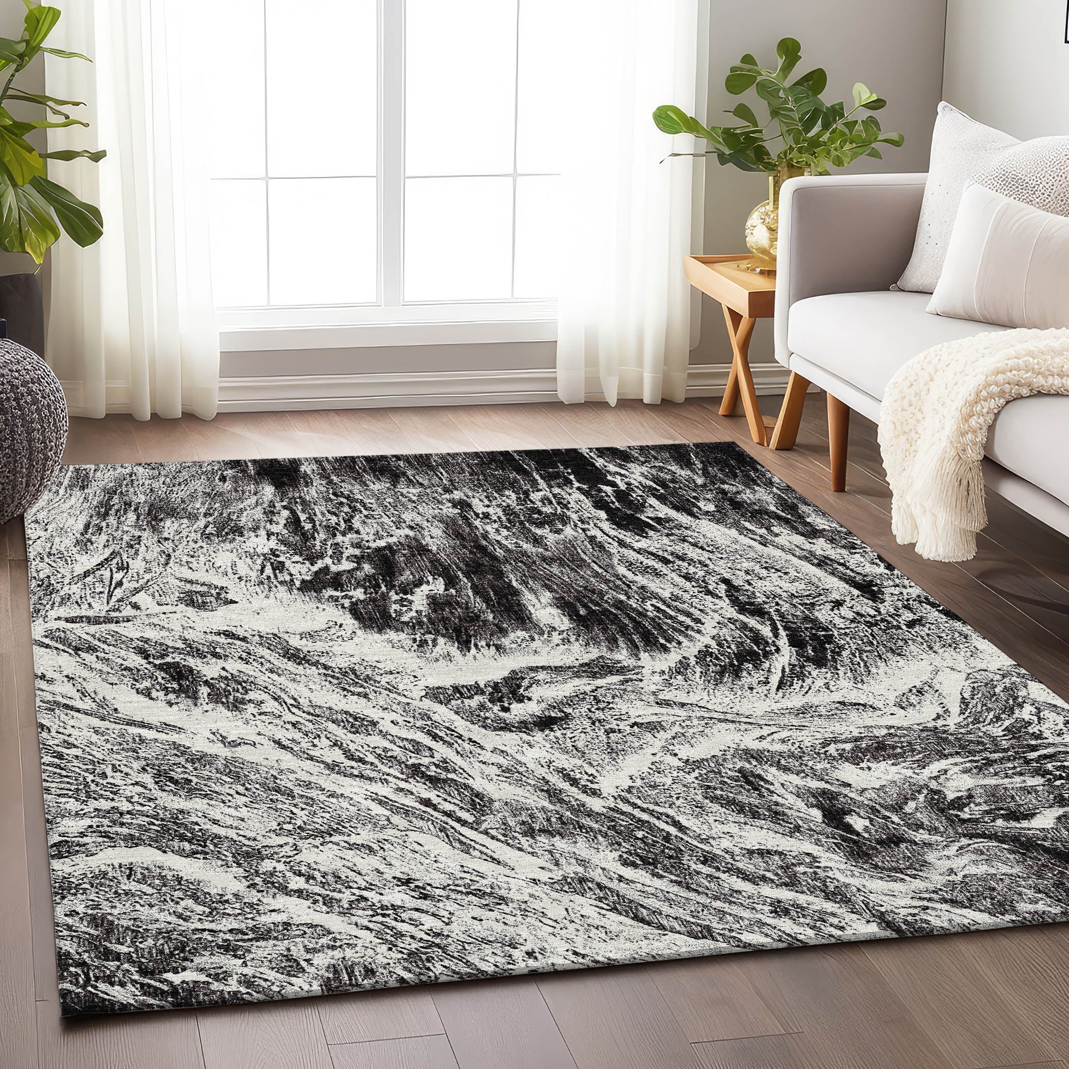 Oaxaca Machine Washable Transitional Black Rug 2'6" x 3'10" #shape_Rectangle