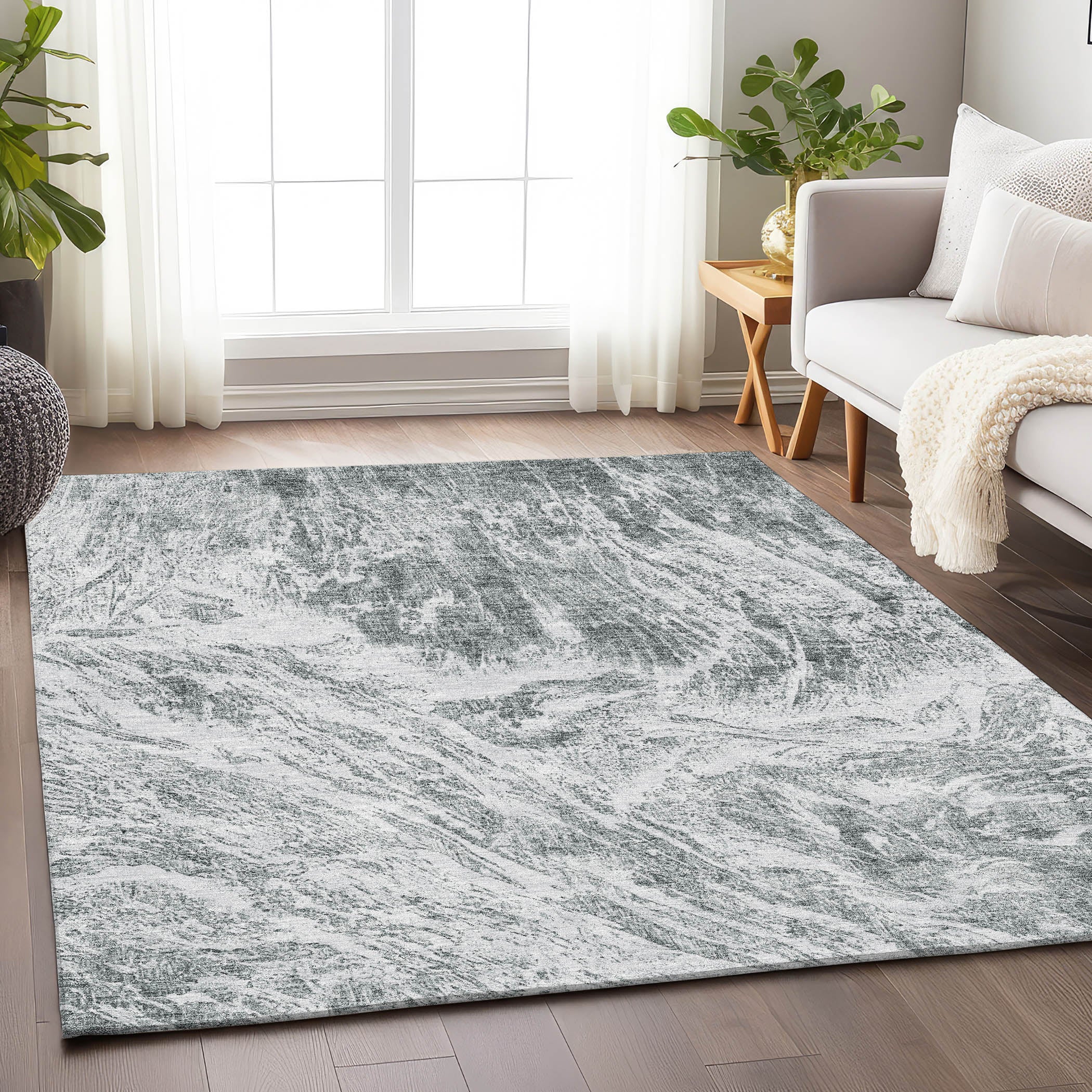 Oaxaca Machine Washable Transitional Gray Rug 2'6" x 3'10" #shape_Rectangle