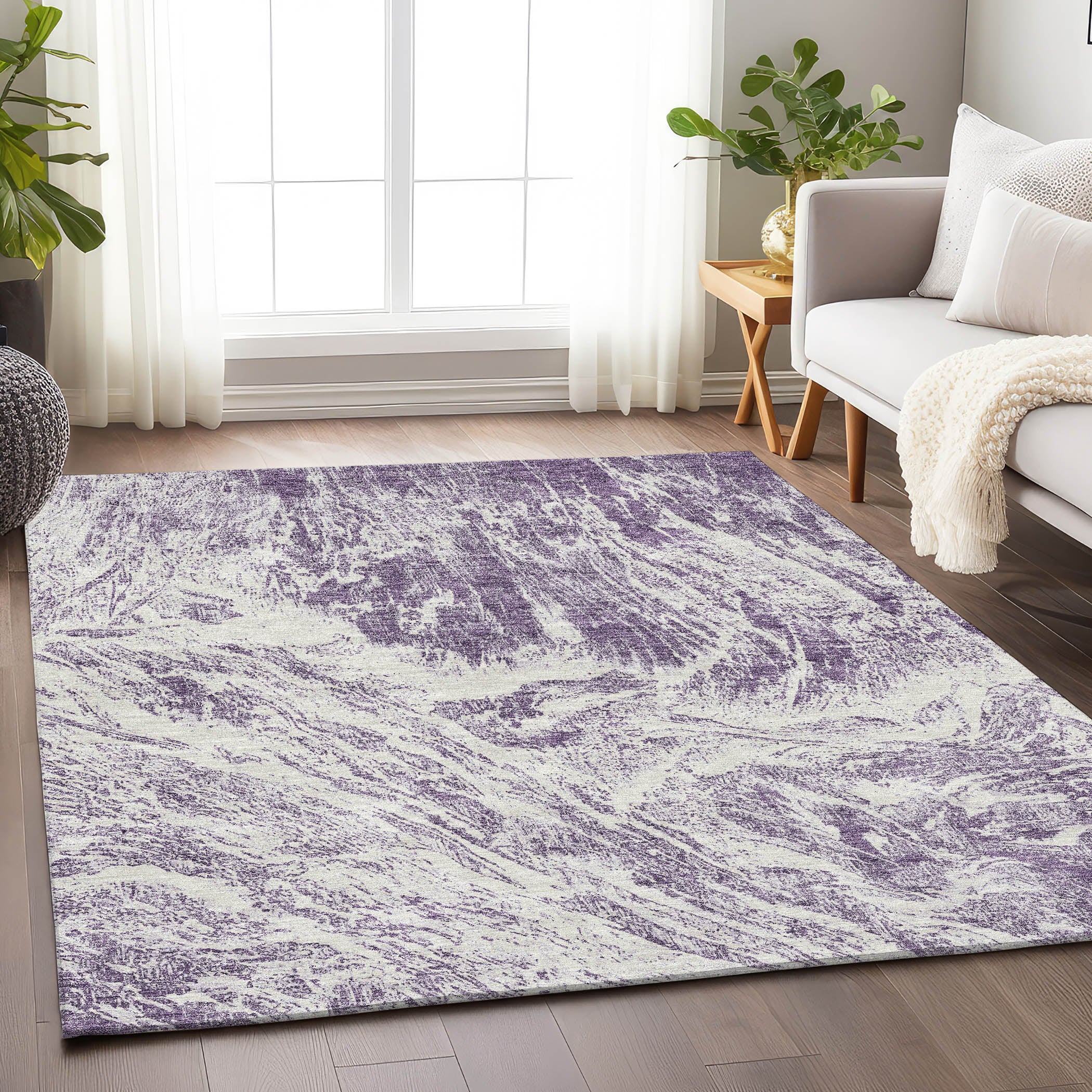 Oaxaca Machine Washable Transitional Purple Rug 2'6" x 3'10" #shape_Rectangle