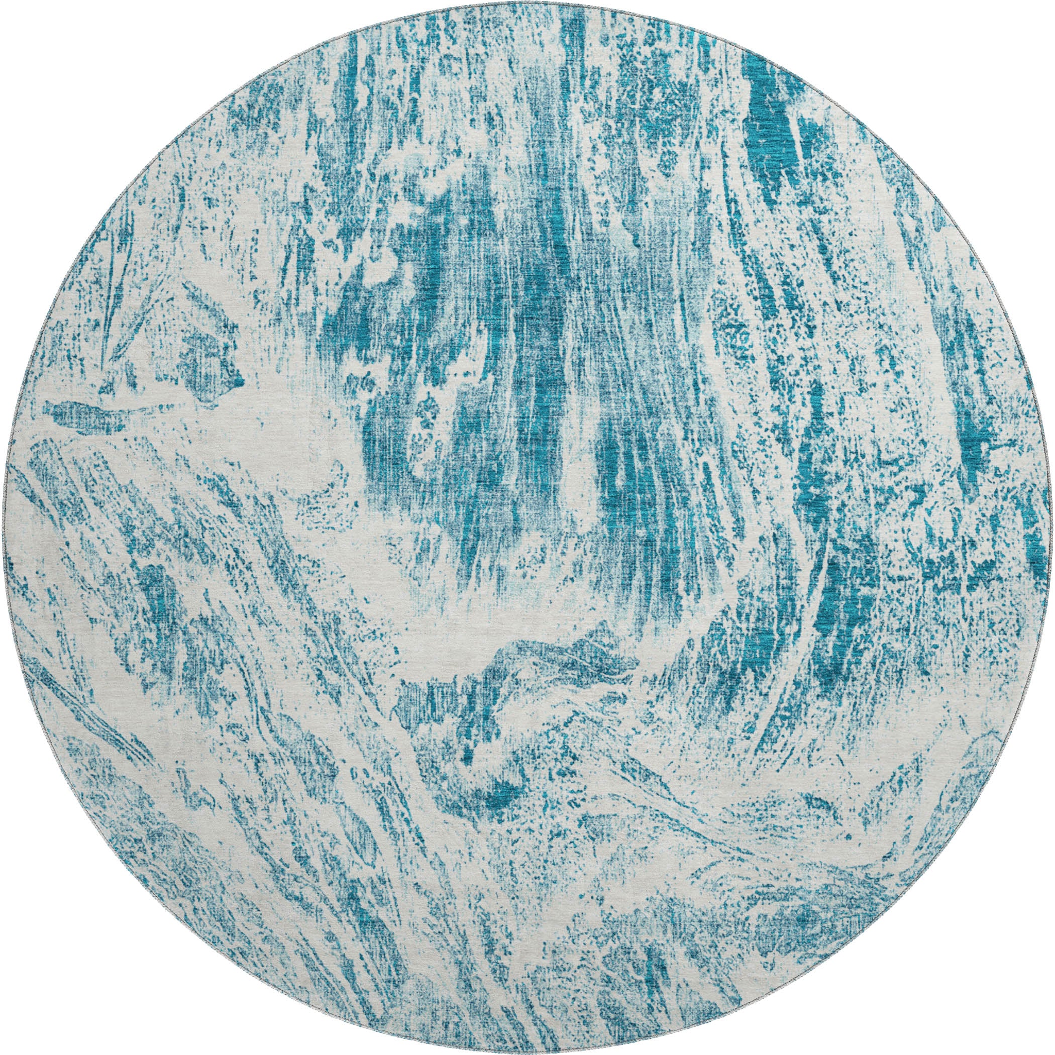 Oaxaca Machine Washable Transitional Teal Rug 8' x 8' #shape_Round