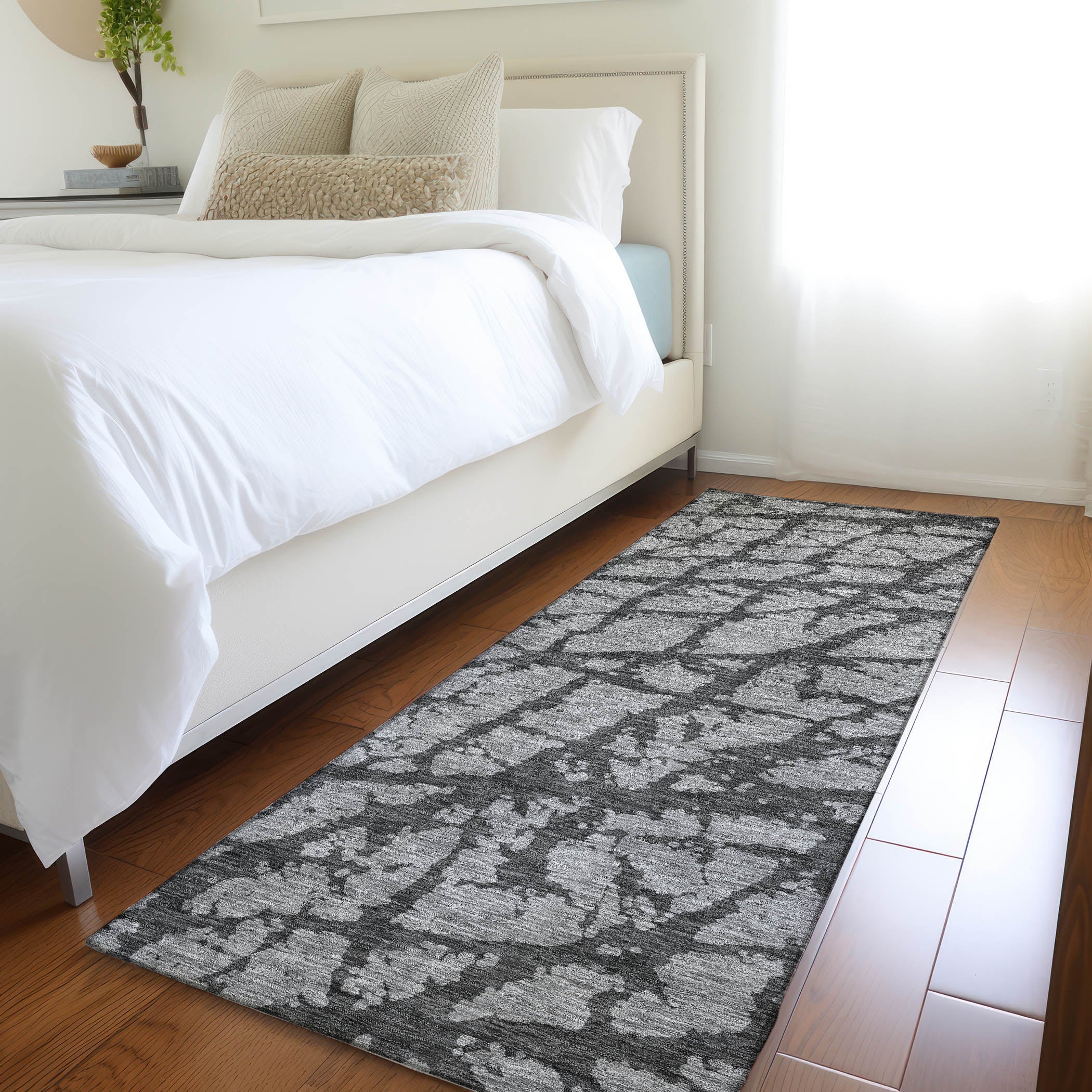 Queenstown Machine Washable Transitional Gray Rug 2'3" x 7'6" #shape_Runner