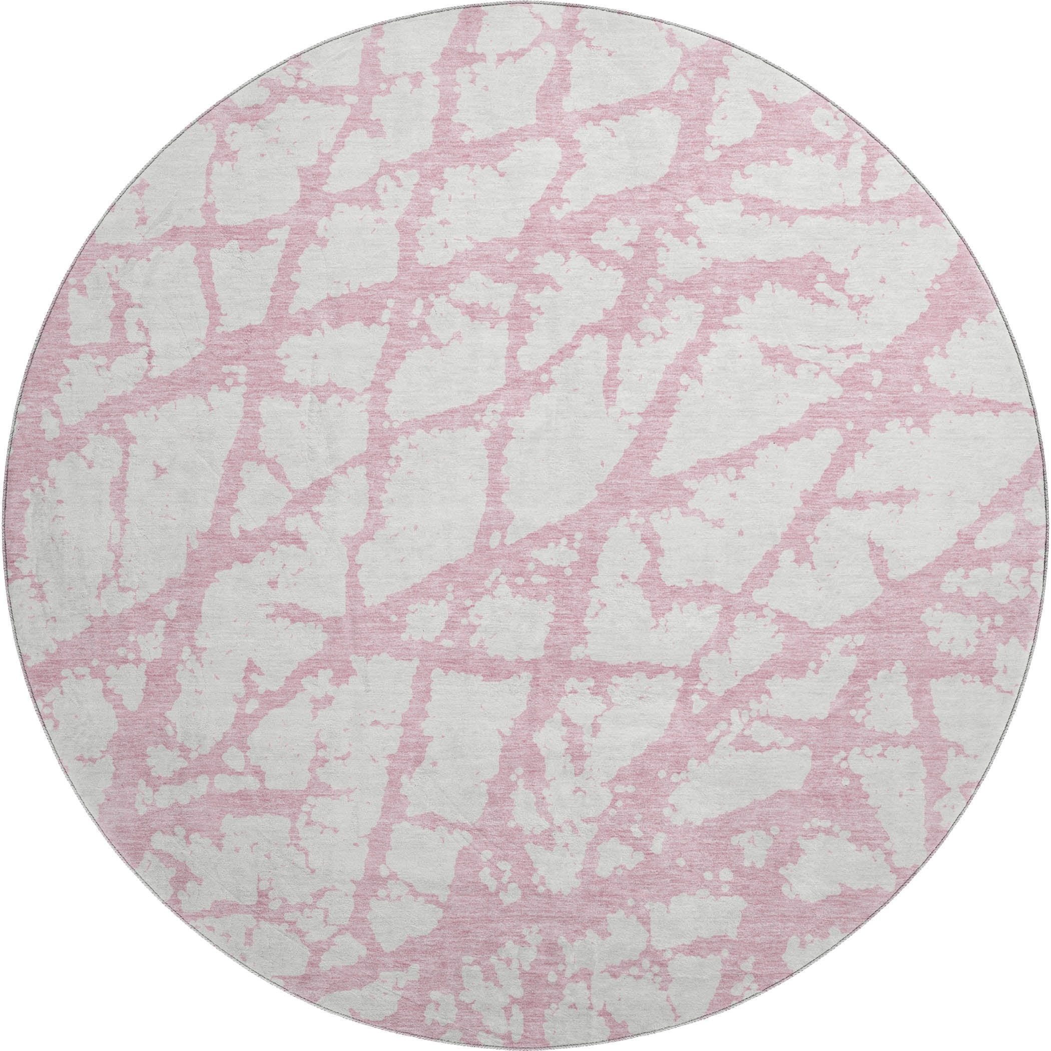 Queenstown Machine Washable Transitional Pink Rug 8' x 8' #shape_Round