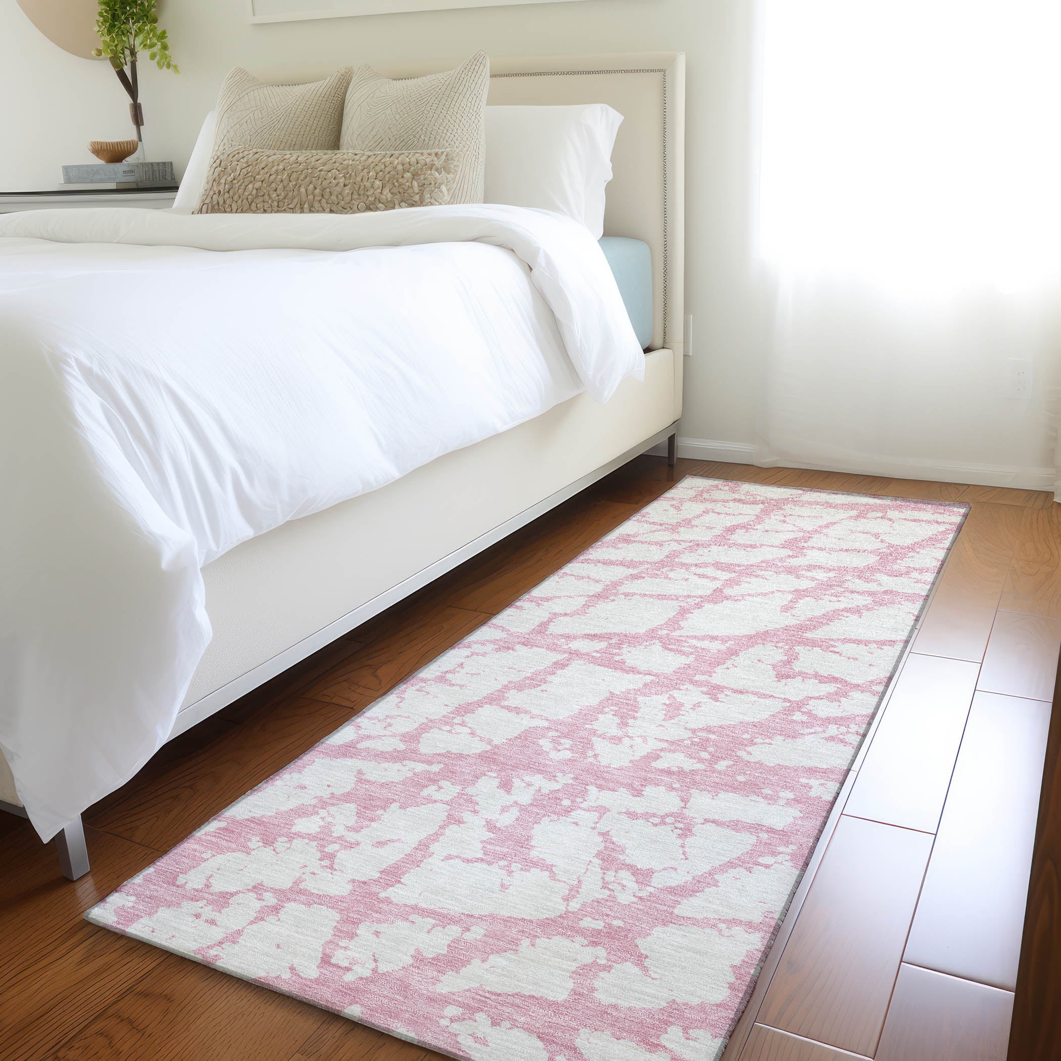 Queenstown Machine Washable Transitional Pink Rug 2'3" x 7'6" #shape_Runner