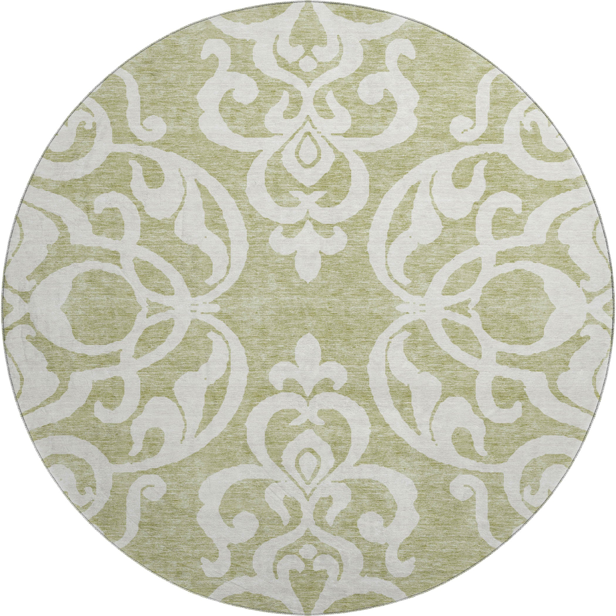 Lisbon Machine Washable Transitional Aloe Green Rug 8' x 8' #shape_Round