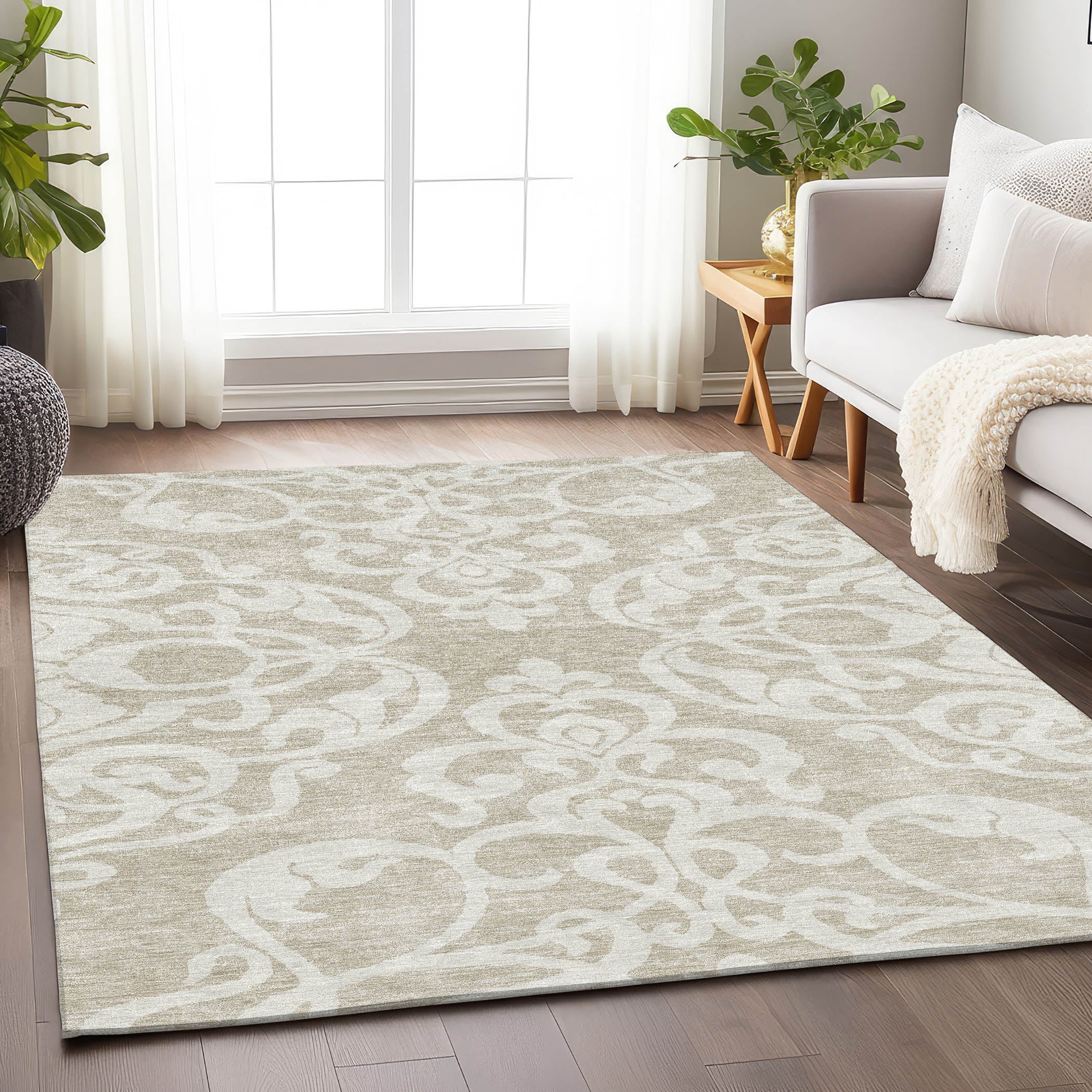 Lisbon Machine Washable Transitional Beige Brown Rug 2'6" x 3'10" #shape_Rectangle