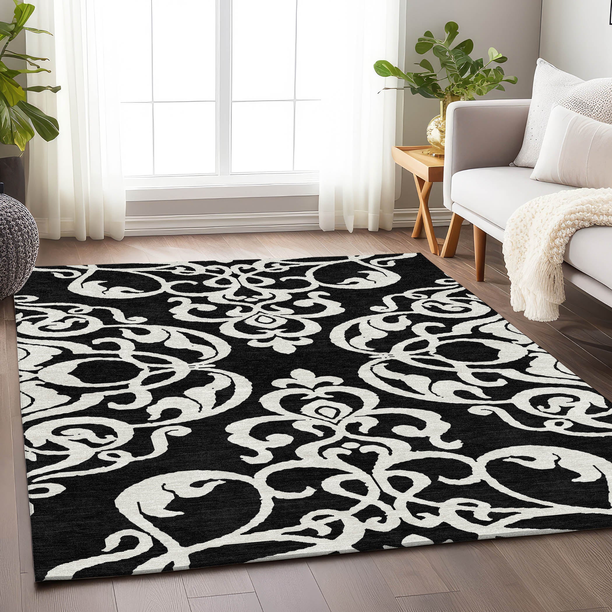 Lisbon Machine Washable Transitional Black Rug 2'6" x 3'10" #shape_Rectangle