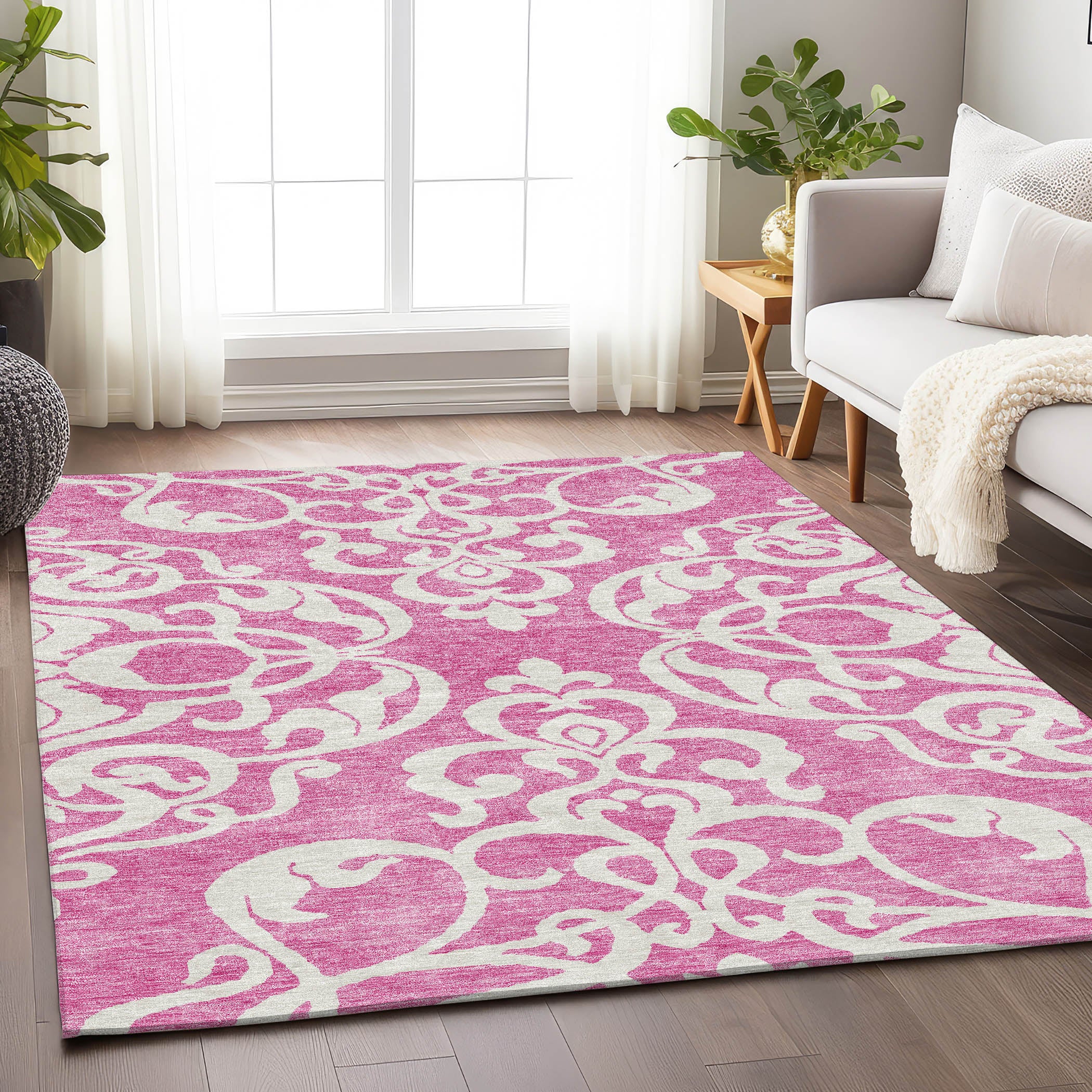 Lisbon Machine Washable Transitional Blush Pink Rug 2'6" x 3'10" #shape_Rectangle