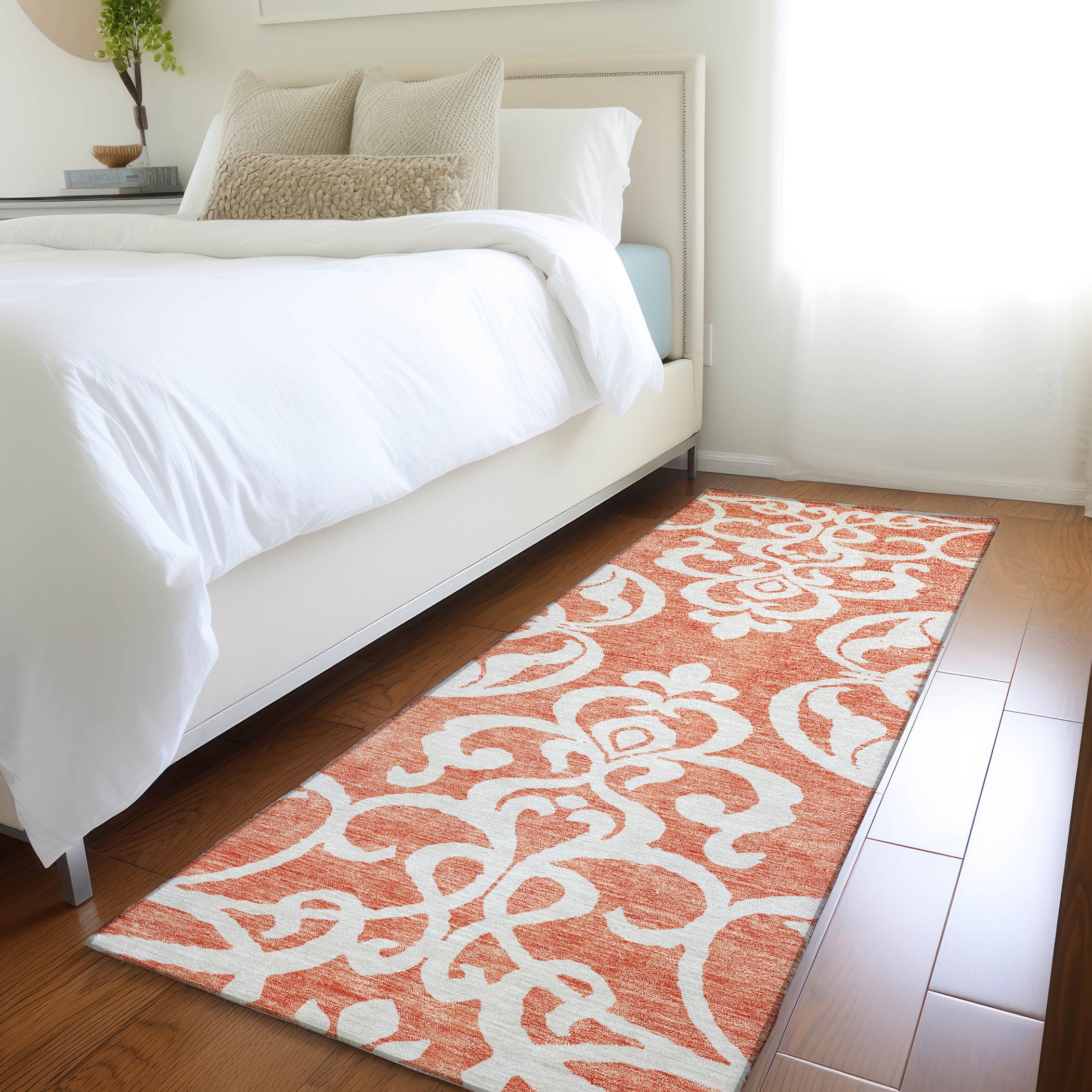 Lisbon Machine Washable Transitional Coral Orange Rug 2'3" x 7'6" #shape_Runner