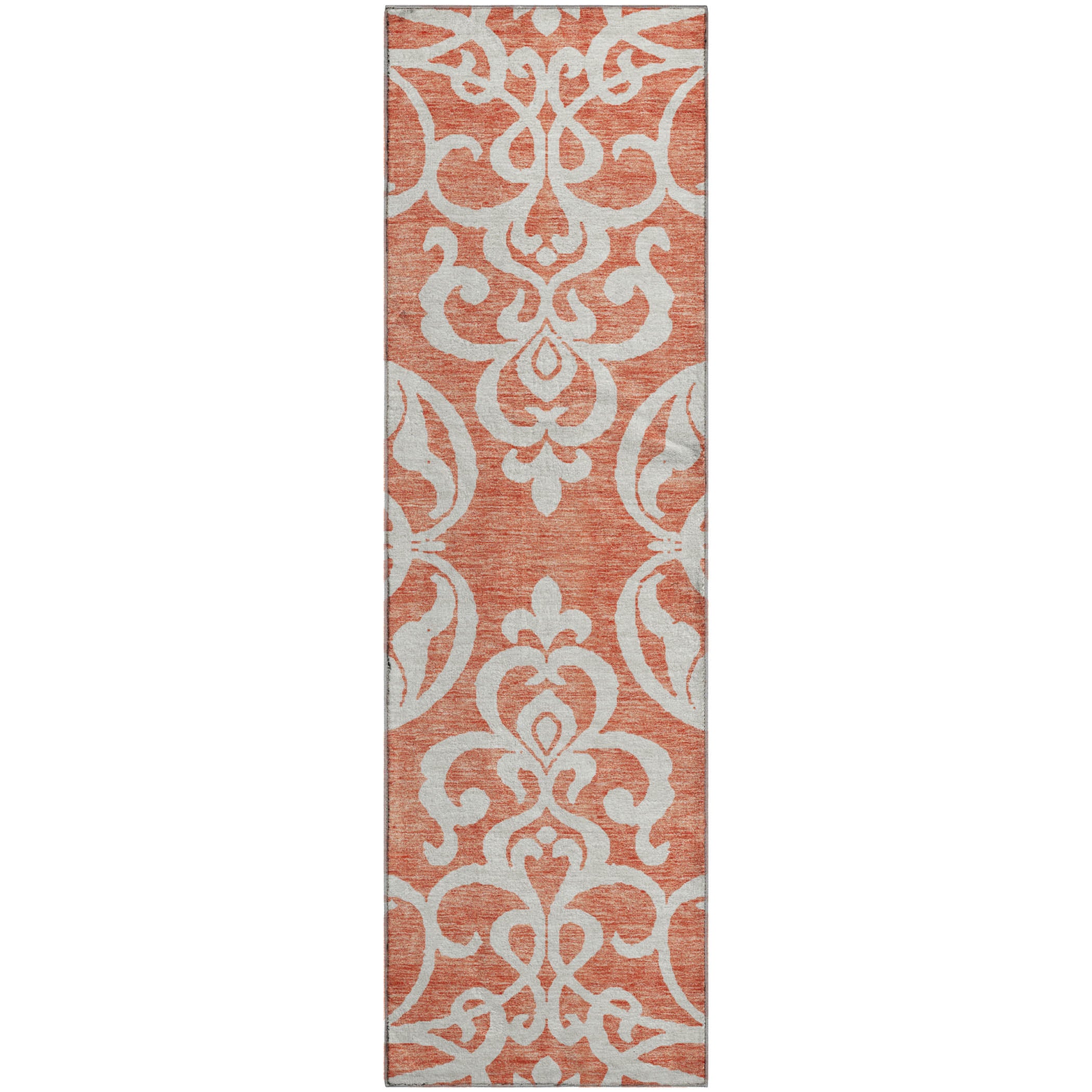 Lisbon Machine Washable Transitional Coral Orange Rug 2'3" x 7'6" #shape_Runner