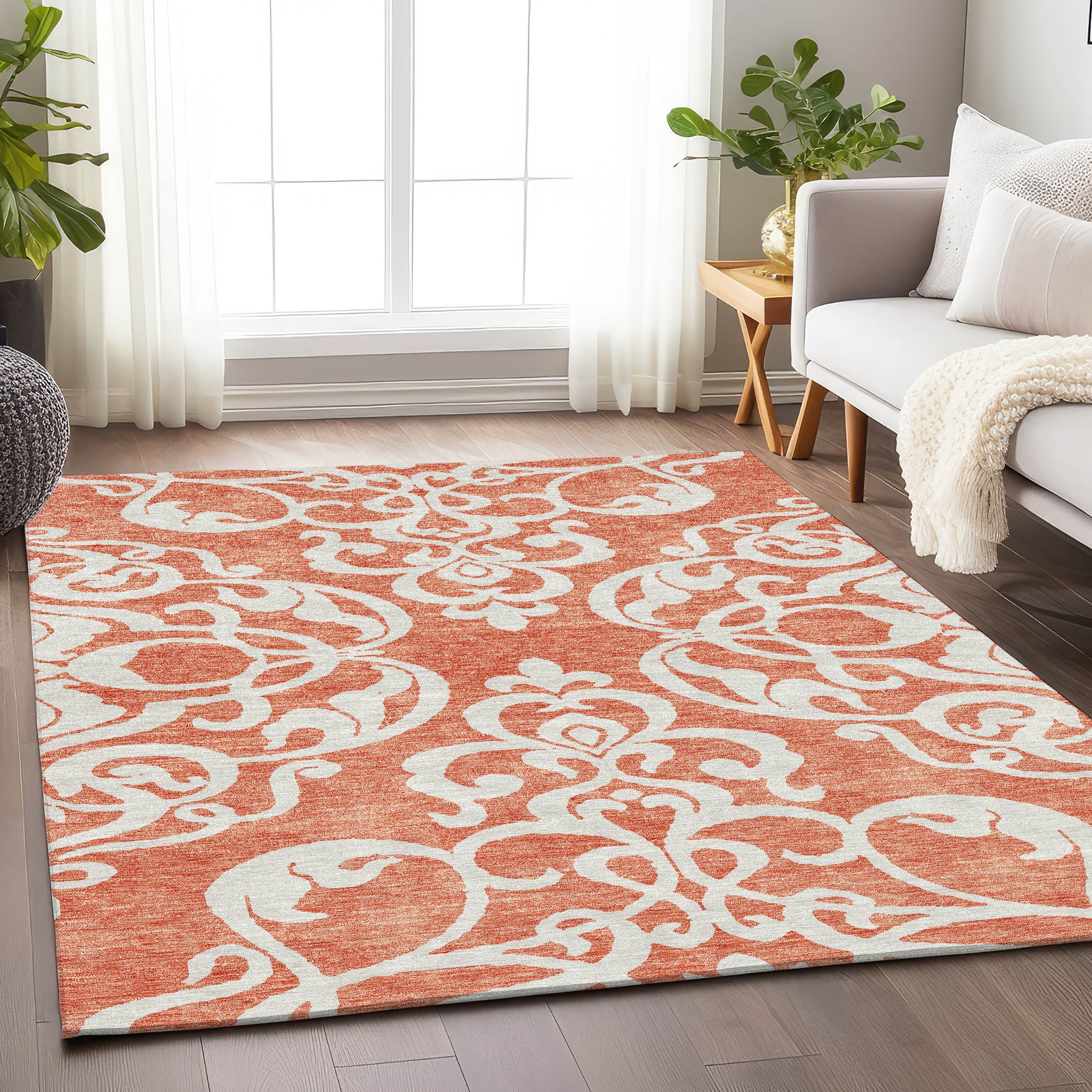 Lisbon Machine Washable Transitional Coral Orange Rug 2'6" x 3'10" #shape_Rectangle