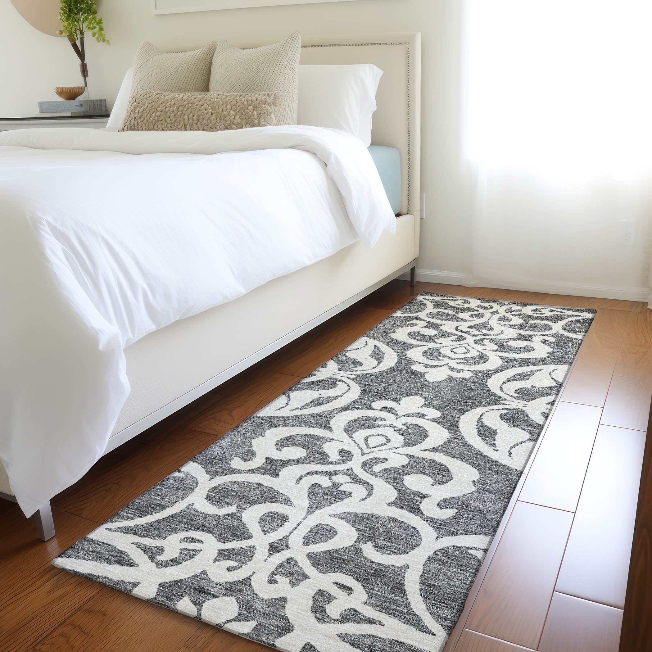 Lisbon Machine Washable Transitional Gray Rug 2'3" x 7'6" #shape_Runner