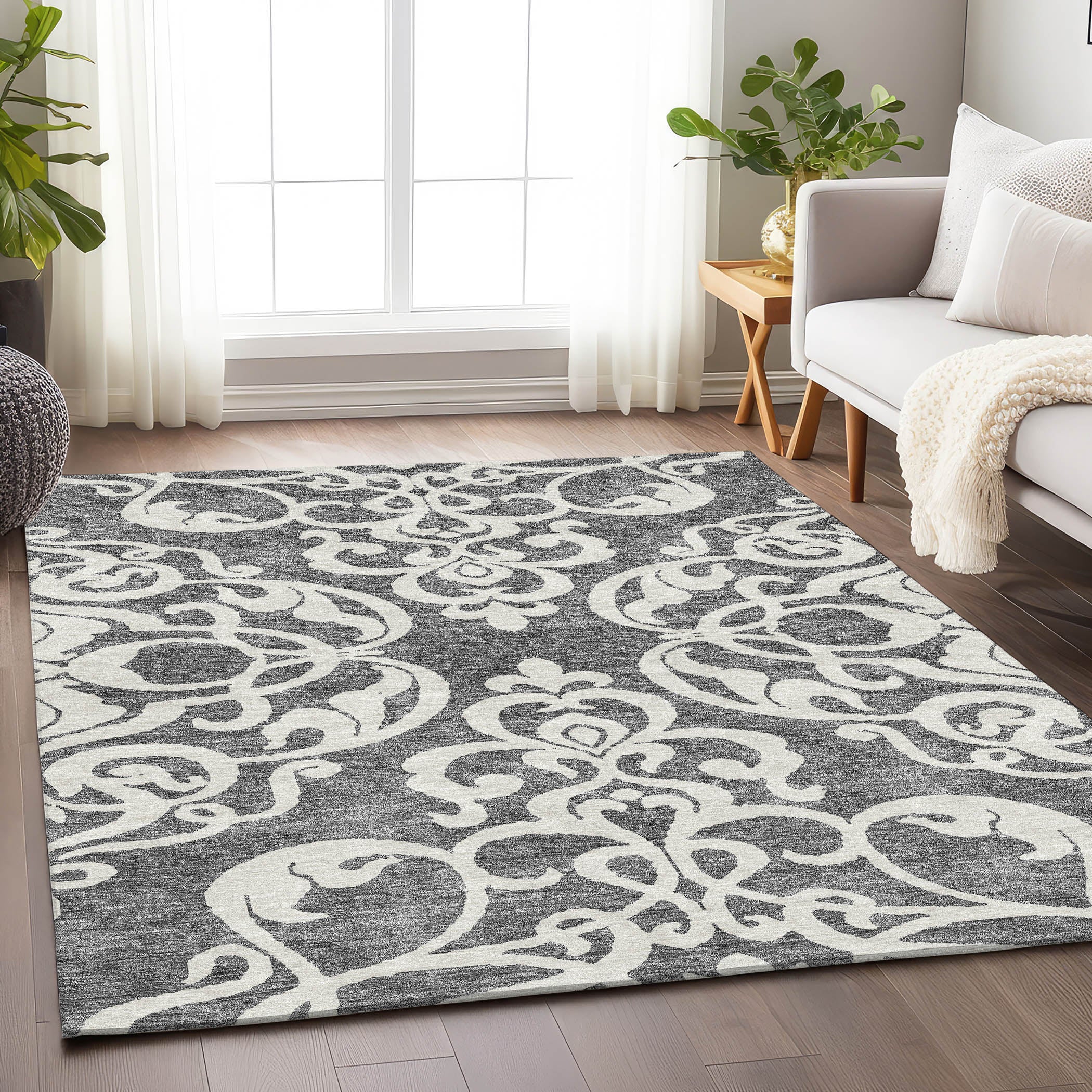 Lisbon Machine Washable Transitional Gray Rug 2'6" x 3'10" #shape_Rectangle