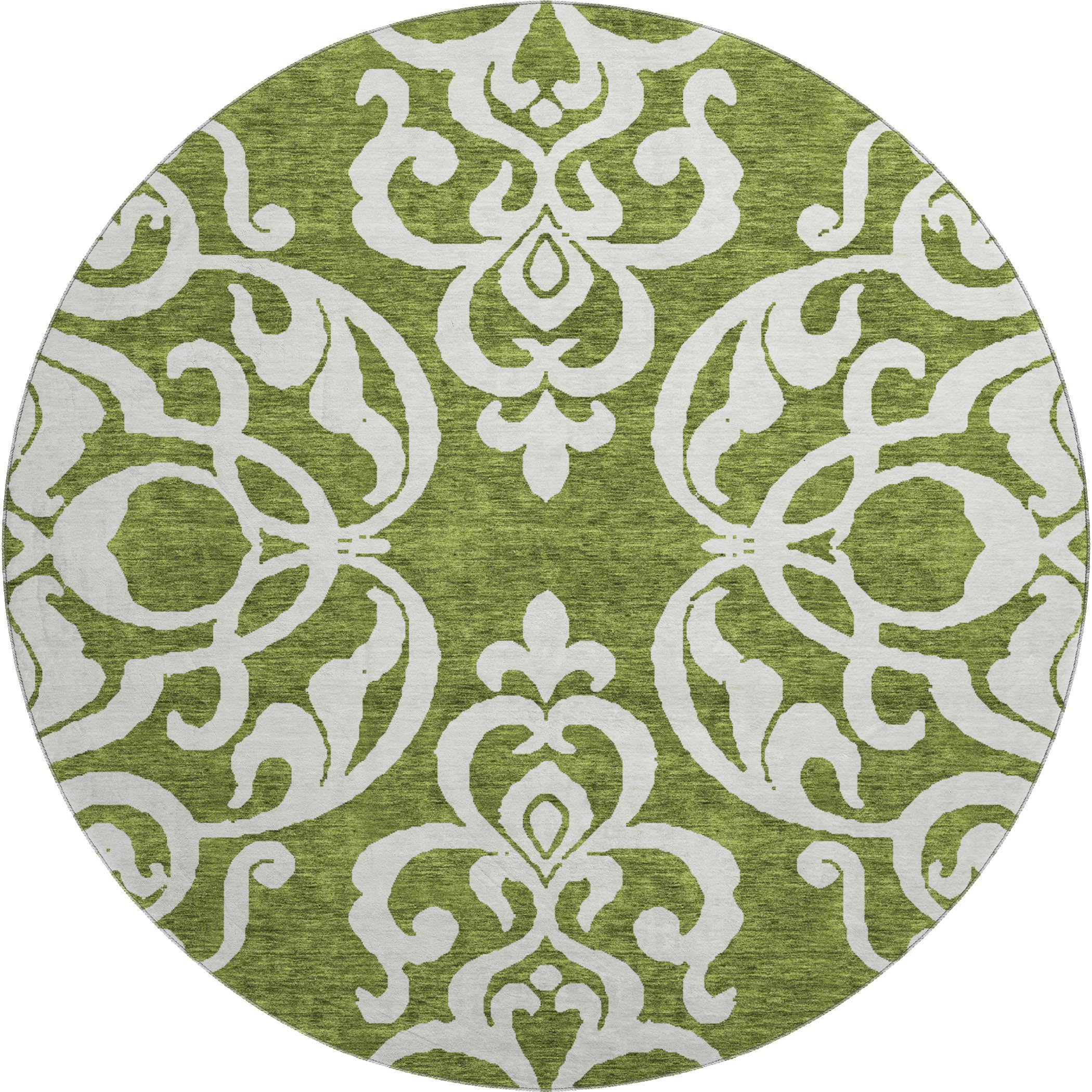 Lisbon Machine Washable Transitional Green Rug 8' x 8' #shape_Round