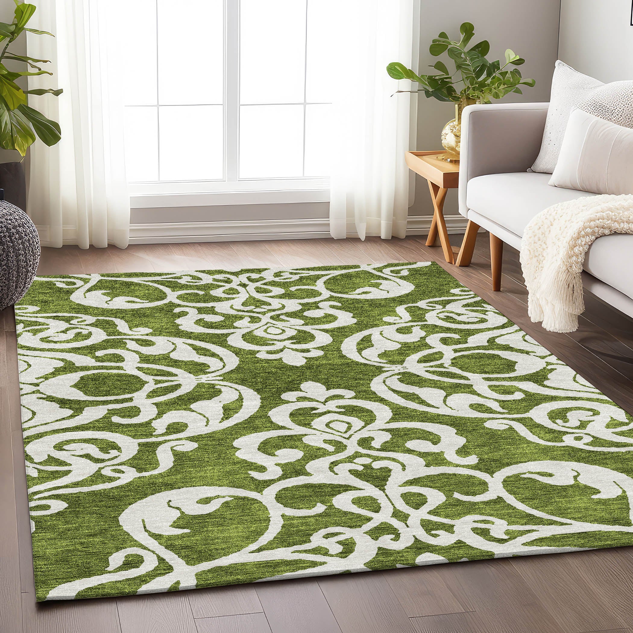 Lisbon Machine Washable Transitional Green Rug 2'6" x 3'10" #shape_Rectangle