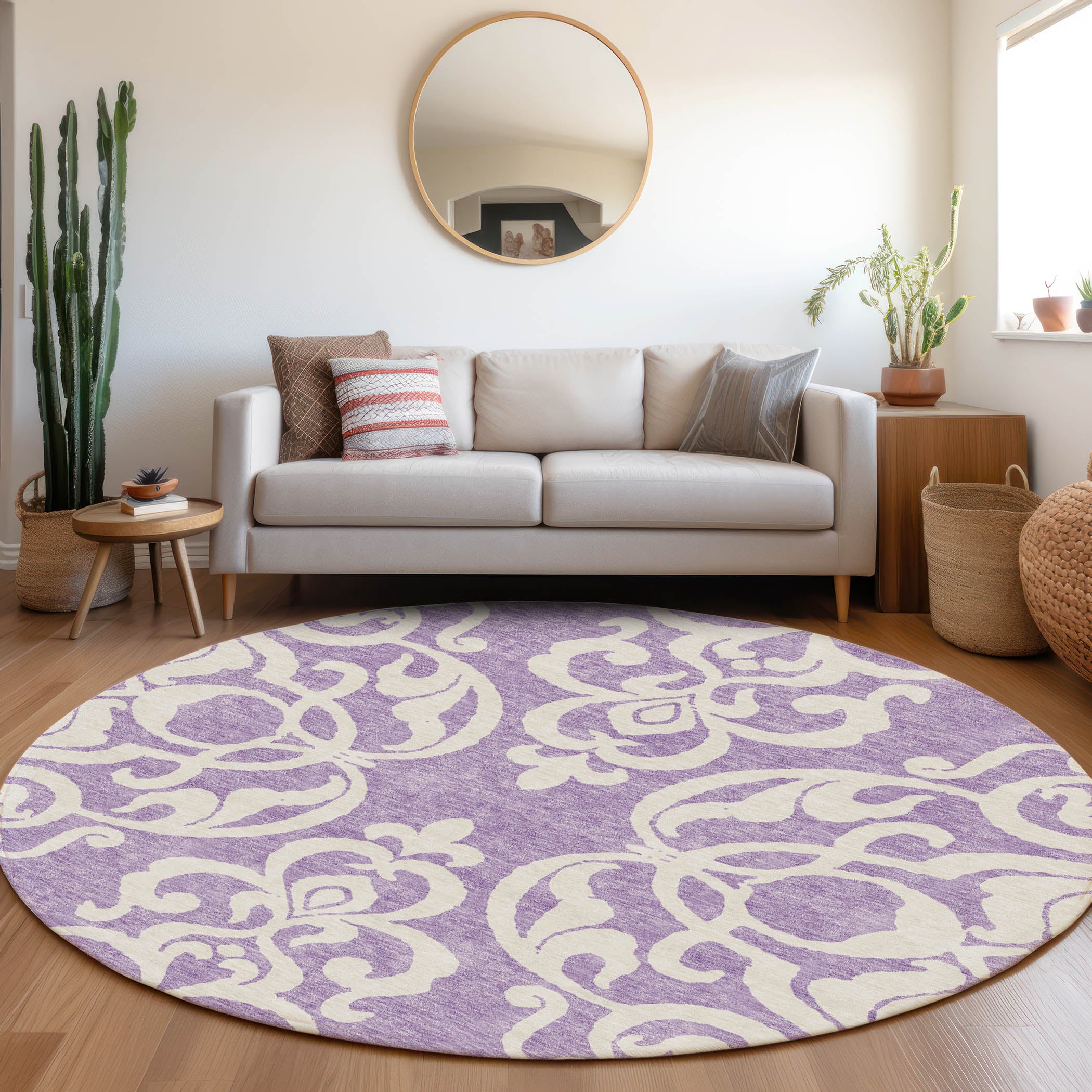 Lisbon Machine Washable Transitional Purple Rug 8' x 8' #shape_Round