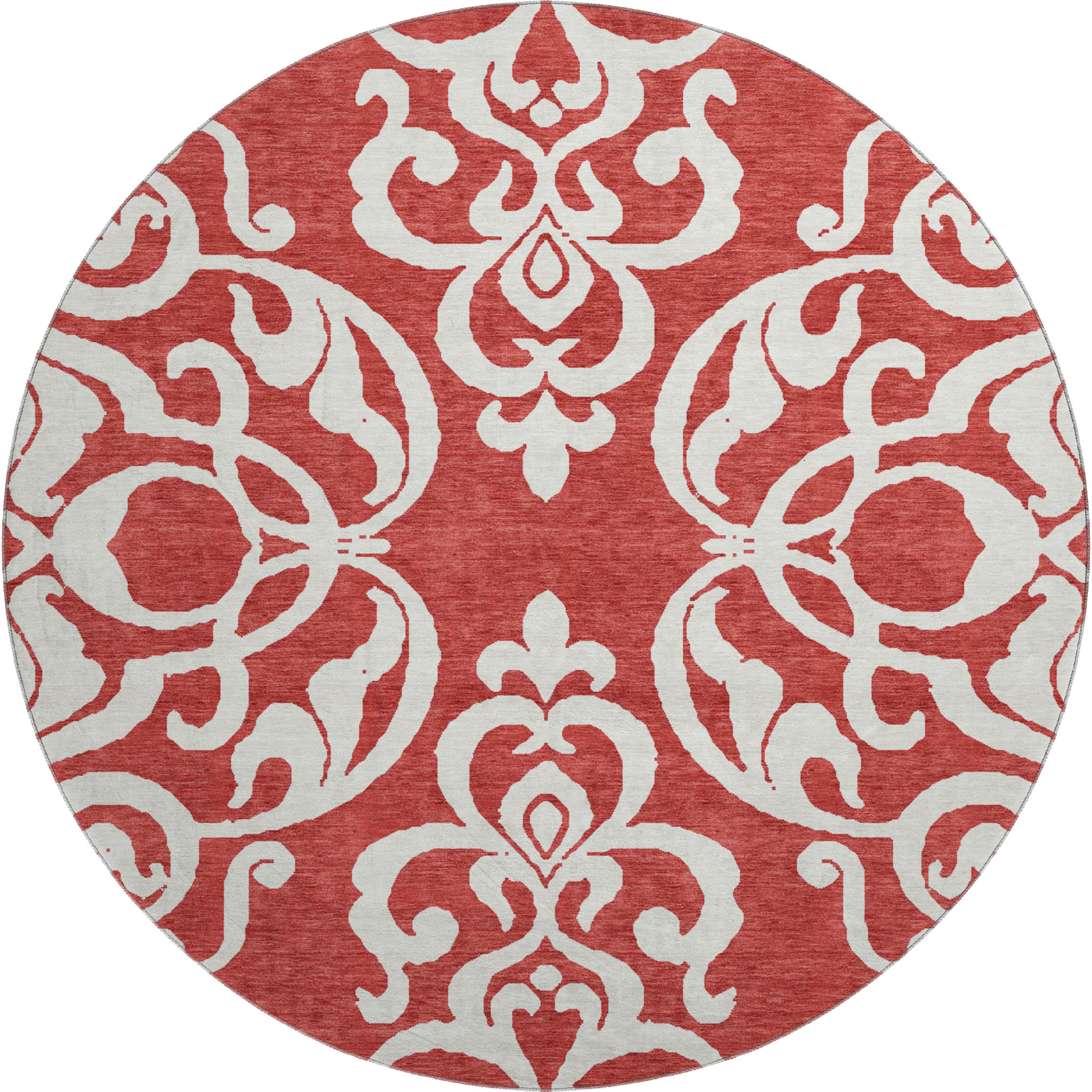 Lisbon Machine Washable Transitional Red Rug 8' x 8' #shape_Round