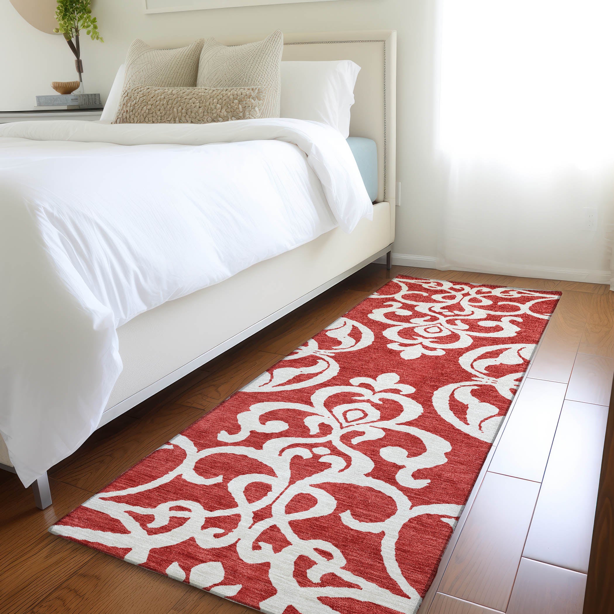 Lisbon Machine Washable Transitional Red Rug 2'3" x 7'6" #shape_Runner