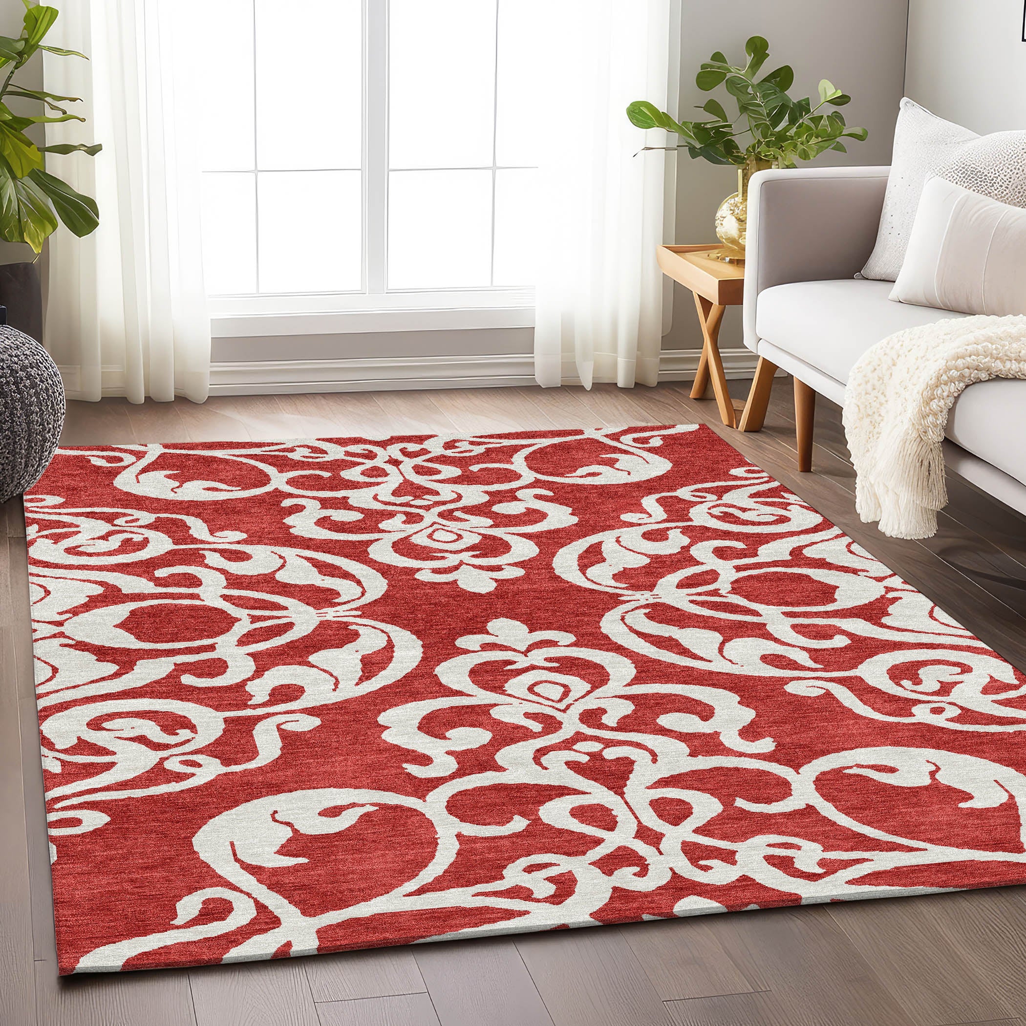 Lisbon Machine Washable Transitional Red Rug 2'6" x 3'10" #shape_Rectangle