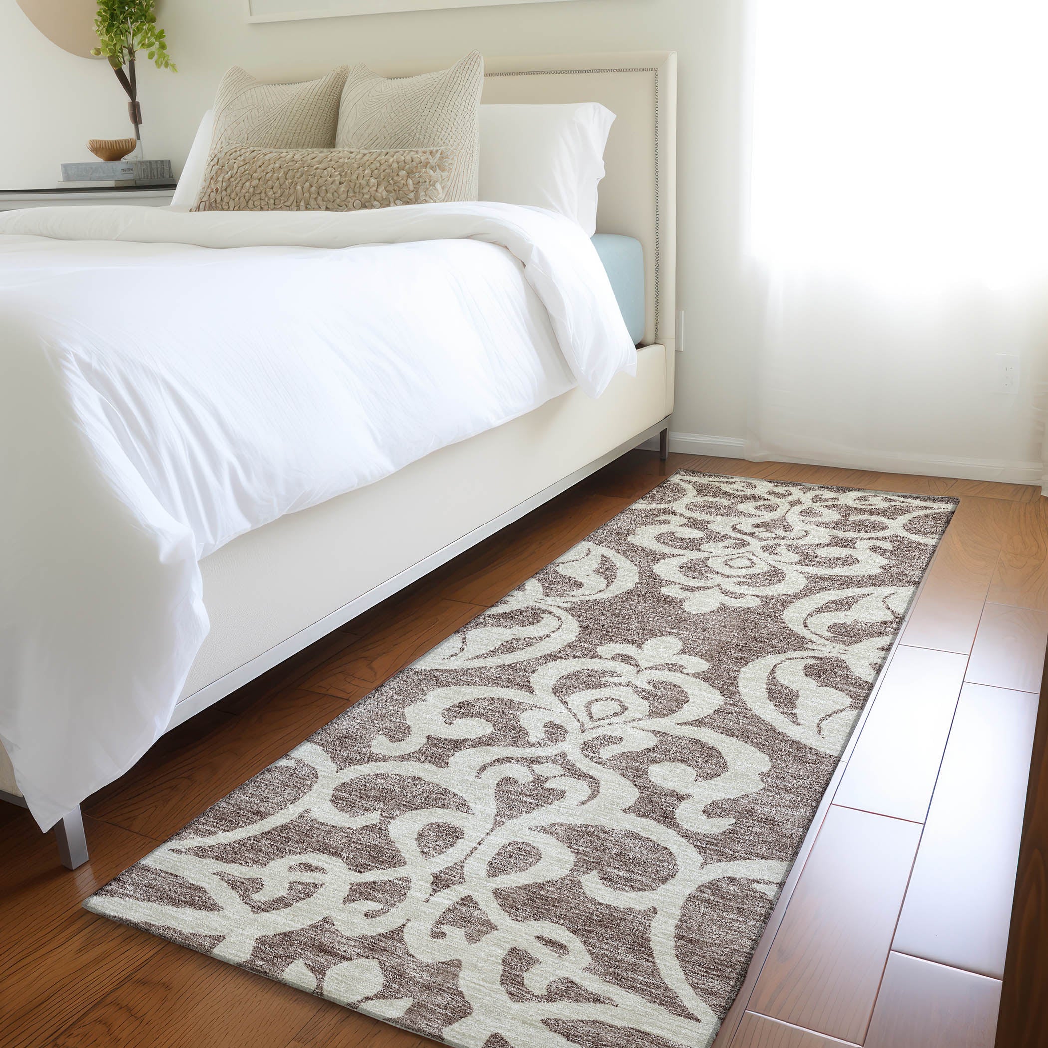 Lisbon Machine Washable Transitional Taupe Brown Rug 2'3" x 7'6" #shape_Runner