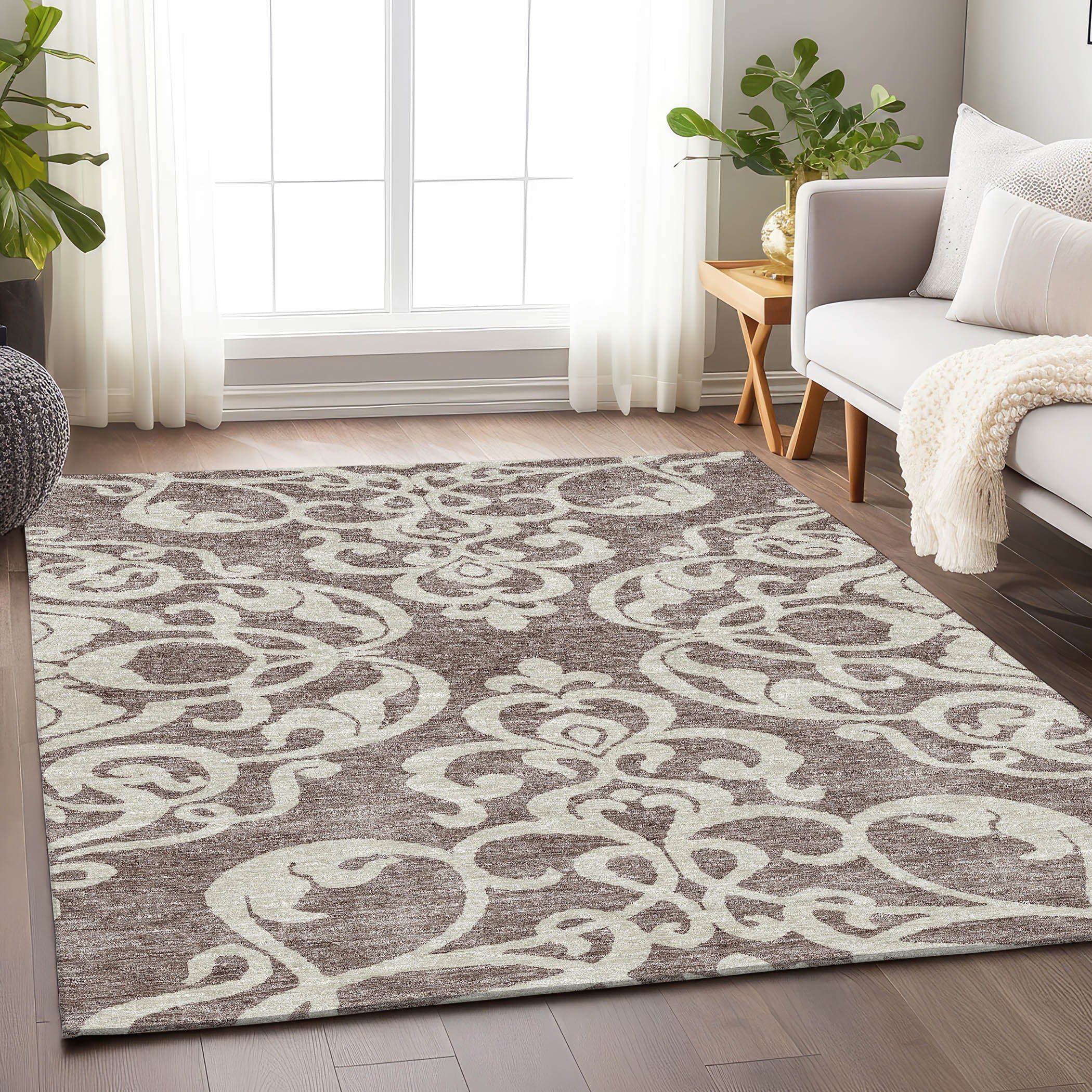 Lisbon Machine Washable Transitional Taupe Brown Rug 2'6" x 3'10" #shape_Rectangle