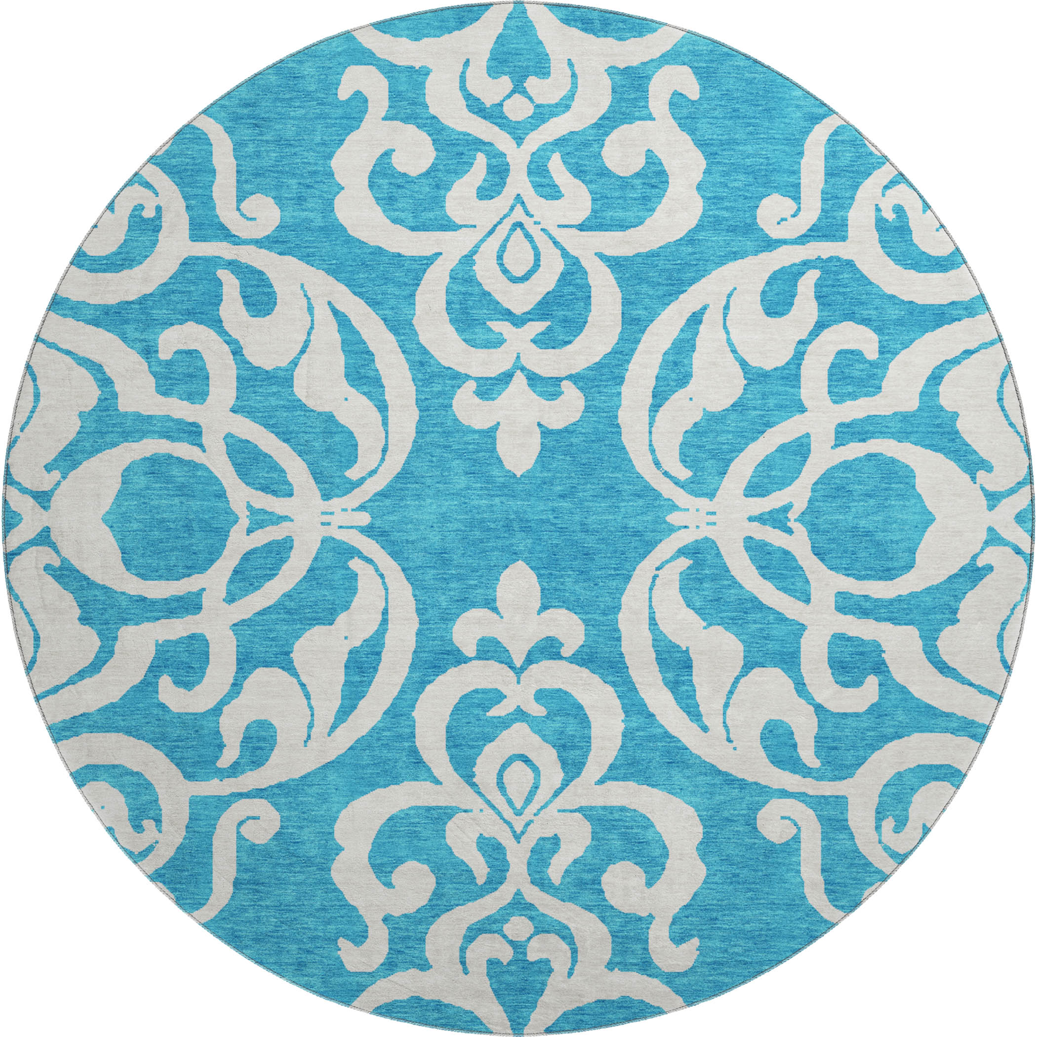 Lisbon Machine Washable Transitional Turquoise Teal Rug 8' x 8' #shape_Round
