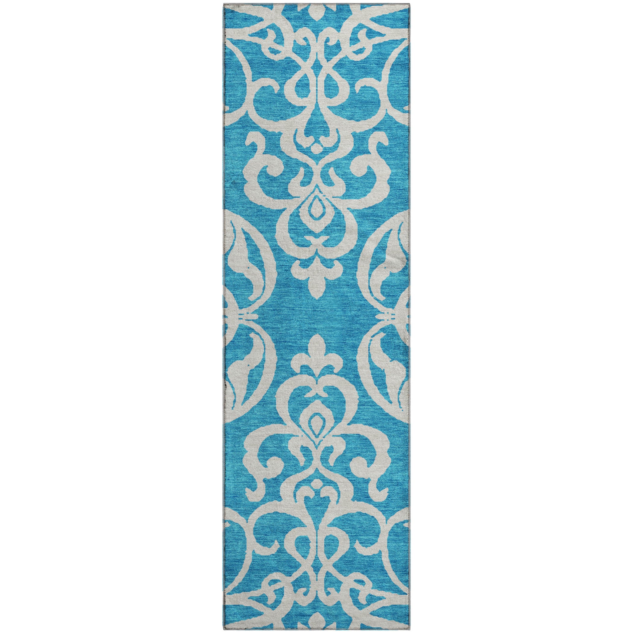 Lisbon Machine Washable Transitional Turquoise Teal Rug 2'3" x 7'6" #shape_Runner
