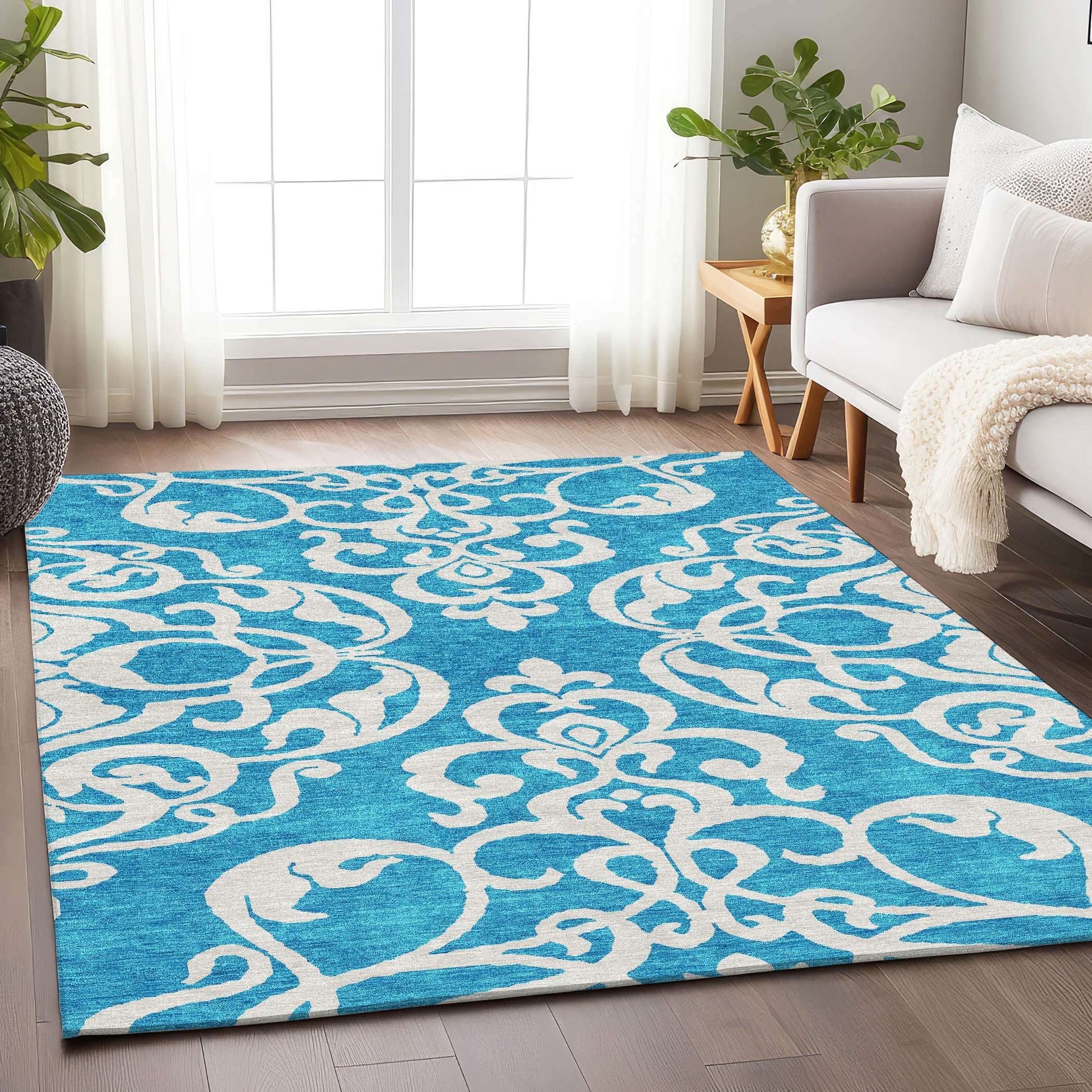 Lisbon Machine Washable Transitional Turquoise Teal Rug 2'6" x 3'10" #shape_Rectangle