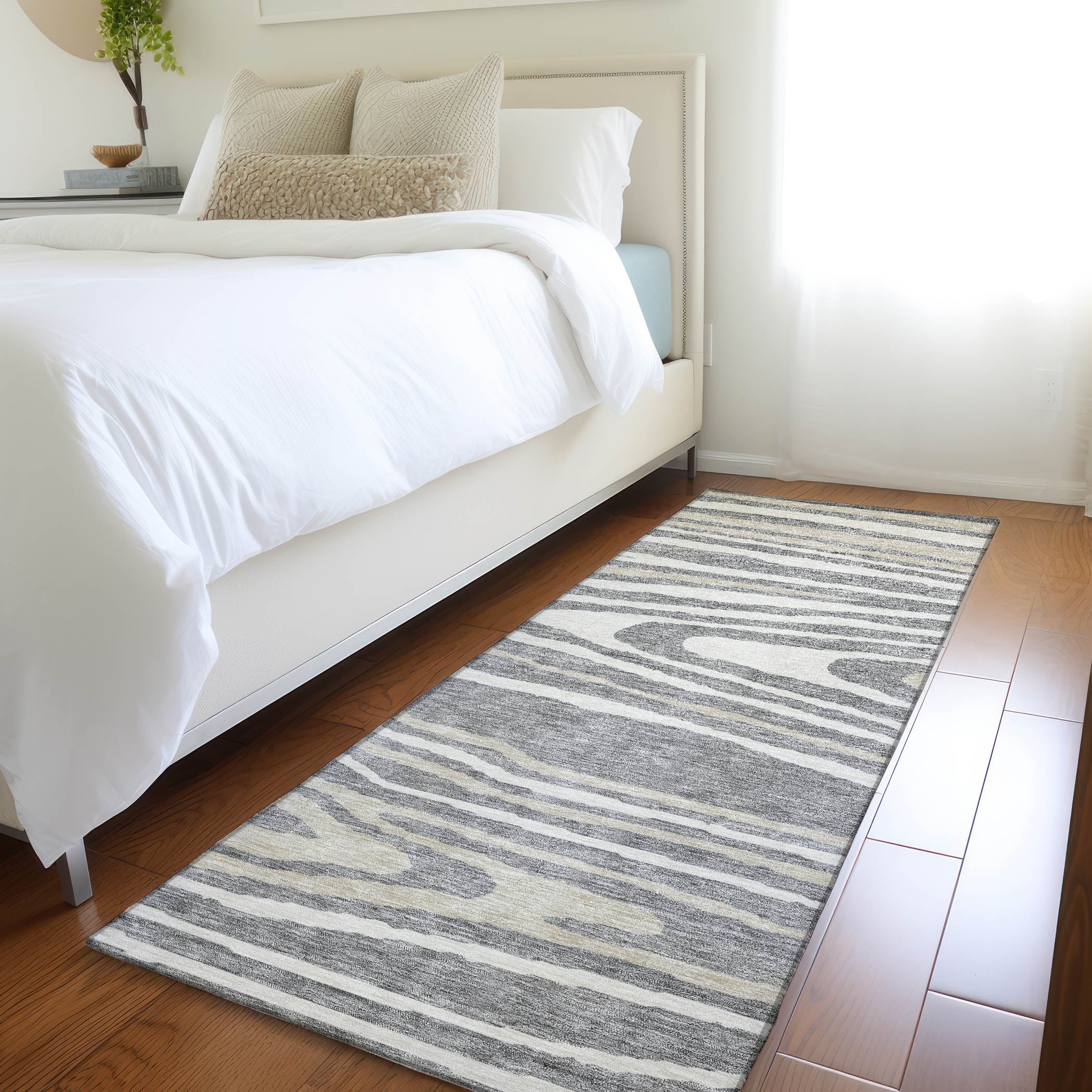 Queenstown Machine Washable Transitional Gray Rug 2'3" x 7'6" #shape_Runner