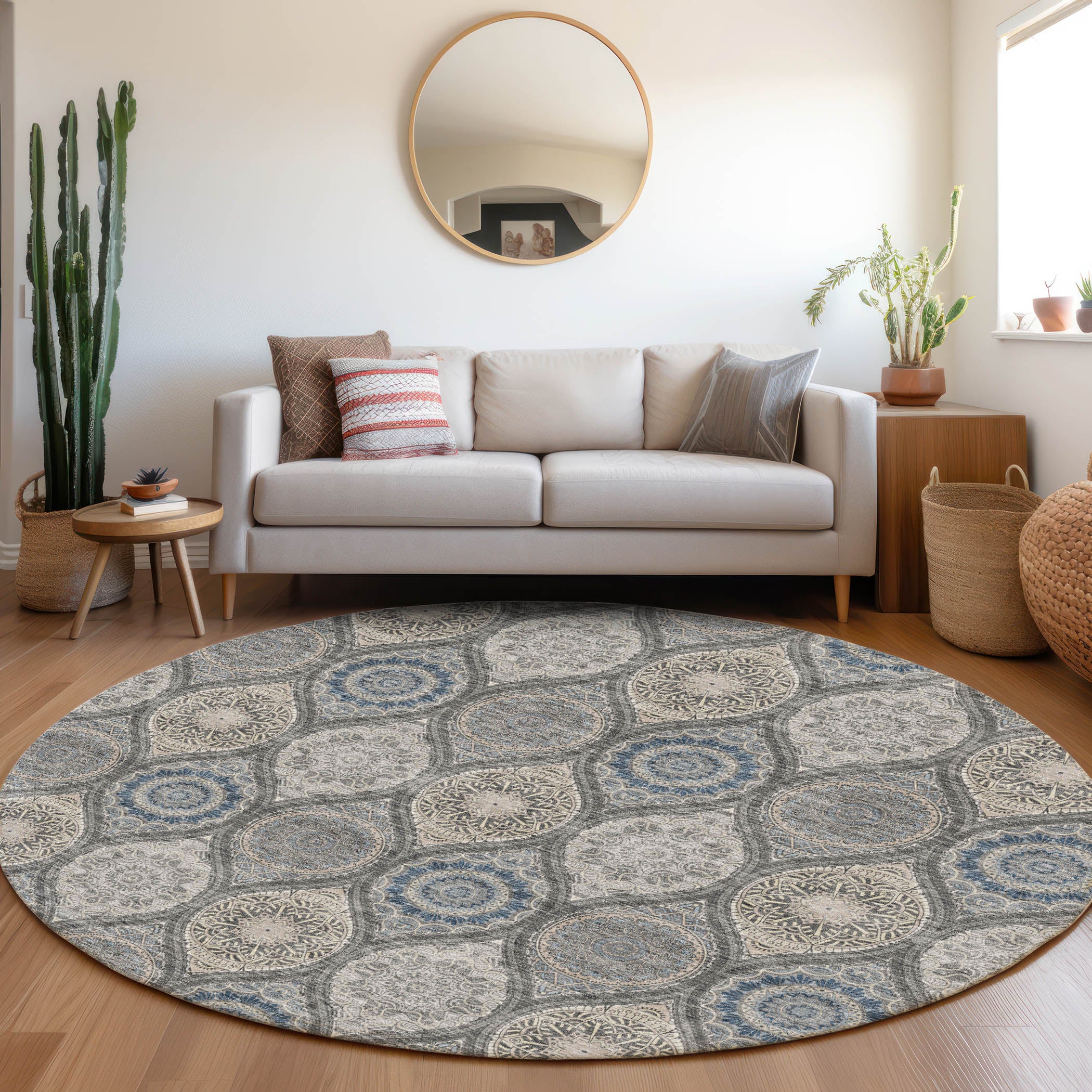 Ghent Machine Washable Transitional Gray Rug 8' x 8' #shape_Round