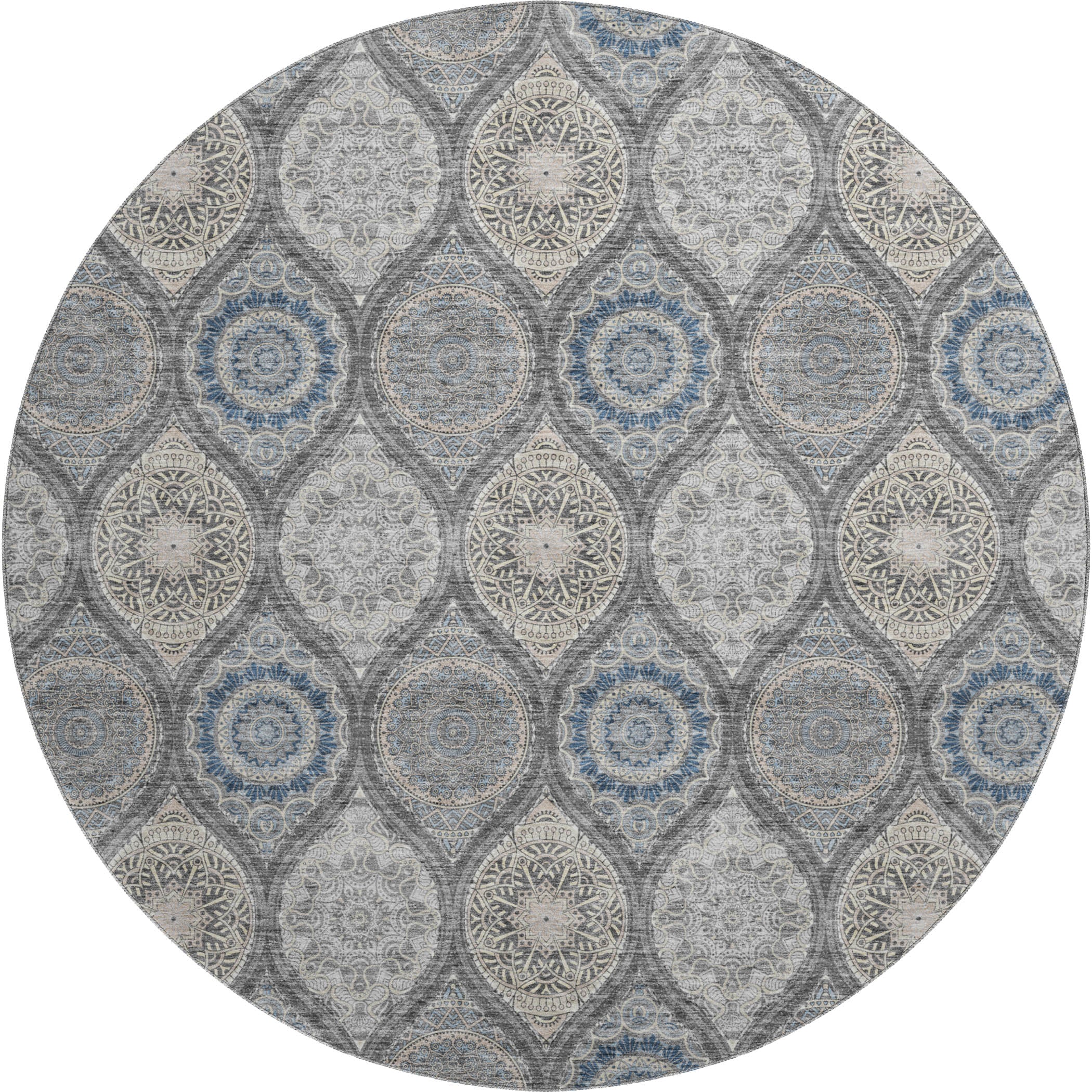 Ghent Machine Washable Transitional Gray Rug 8' x 8' #shape_Round