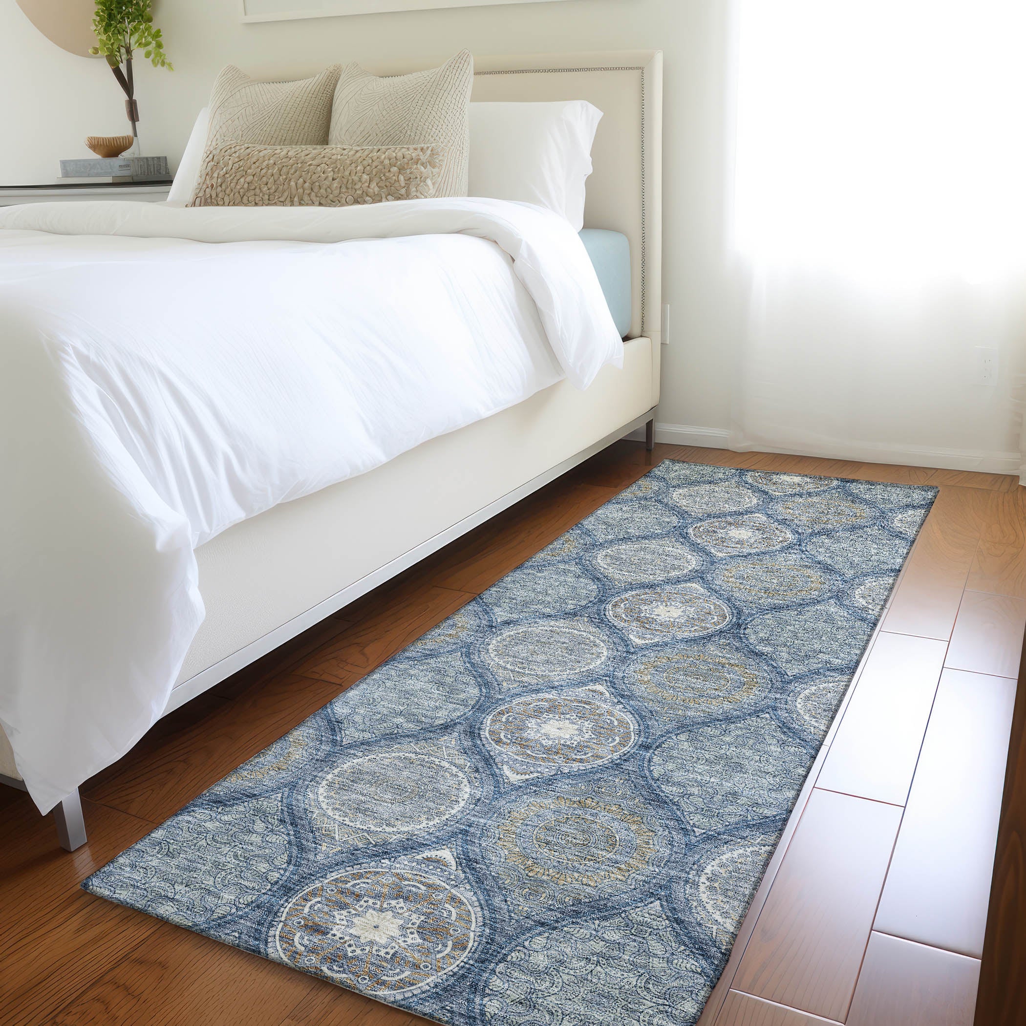 Ghent Machine Washable Transitional Navy Blue Rug 2'3" x 7'6" #shape_Runner