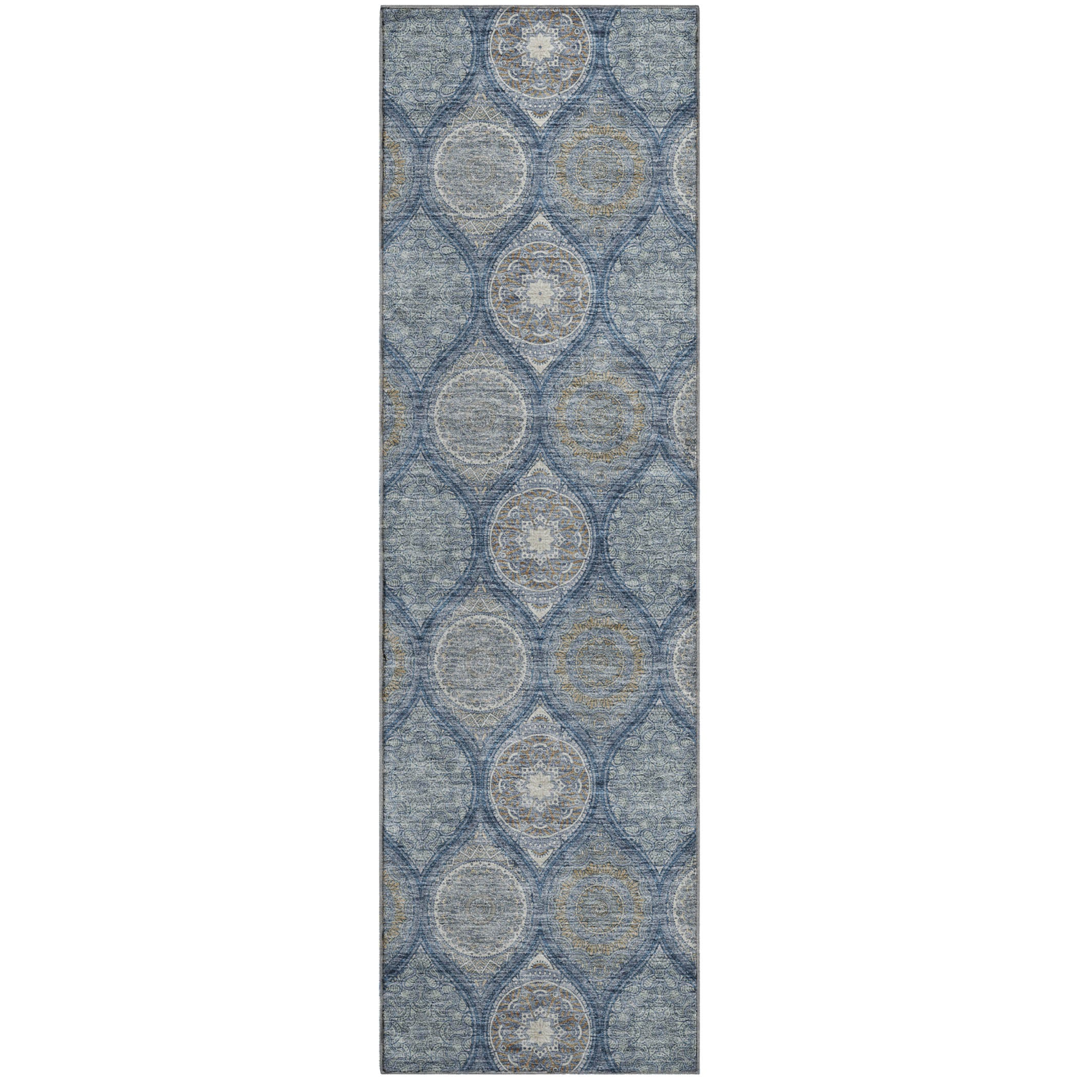 Ghent Machine Washable Transitional Navy Blue Rug 2'3" x 7'6" #shape_Runner