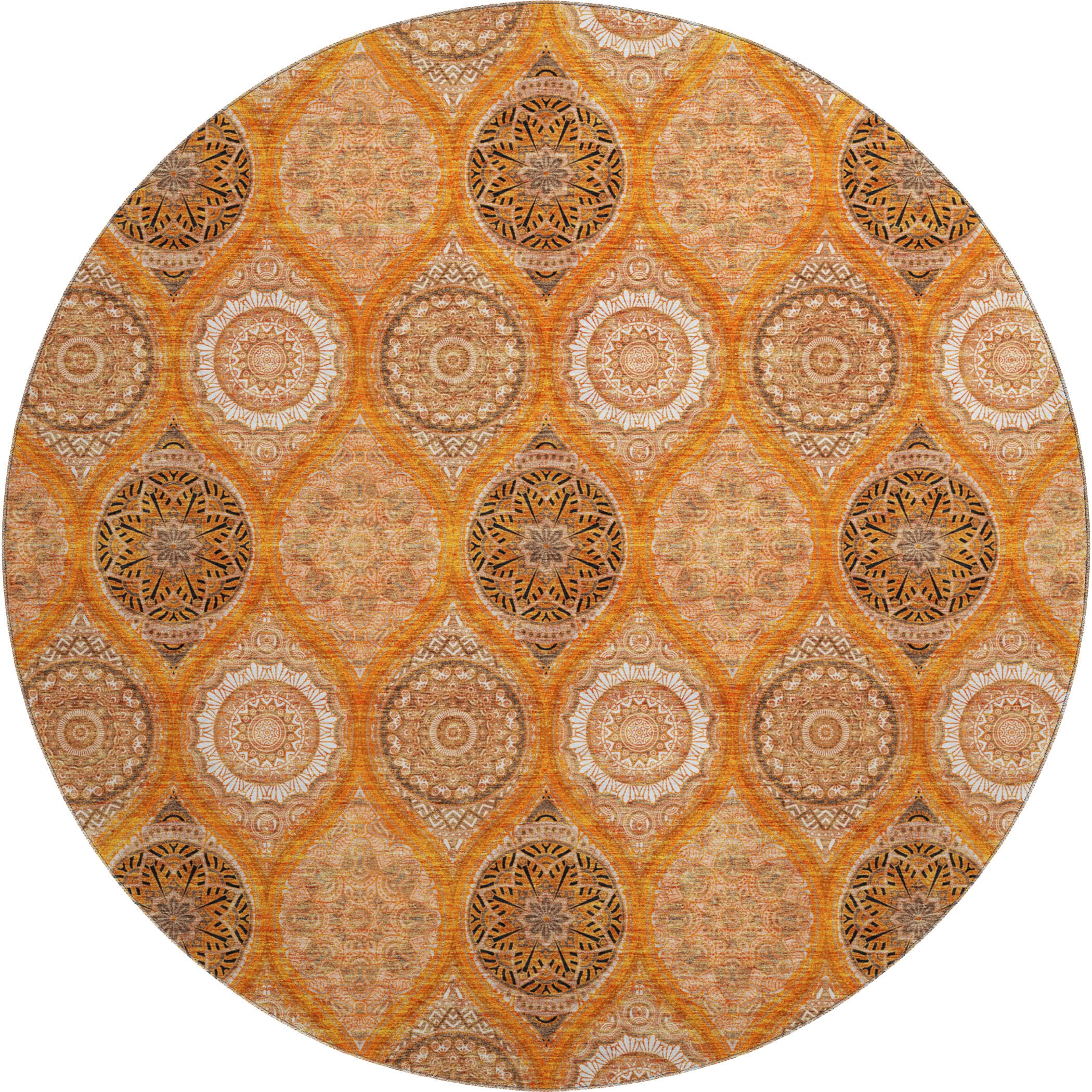 Ghent Machine Washable Transitional Orange Rug 8' x 8' #shape_Round