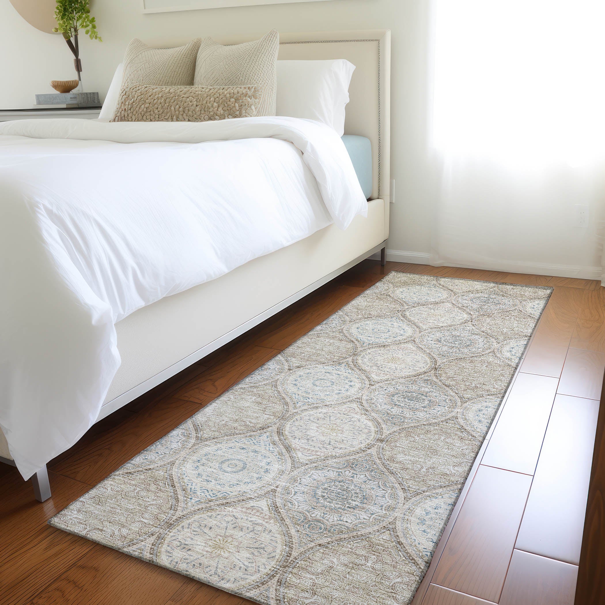Ghent Machine Washable Transitional Taupe Brown Rug 2'3" x 7'6" #shape_Runner