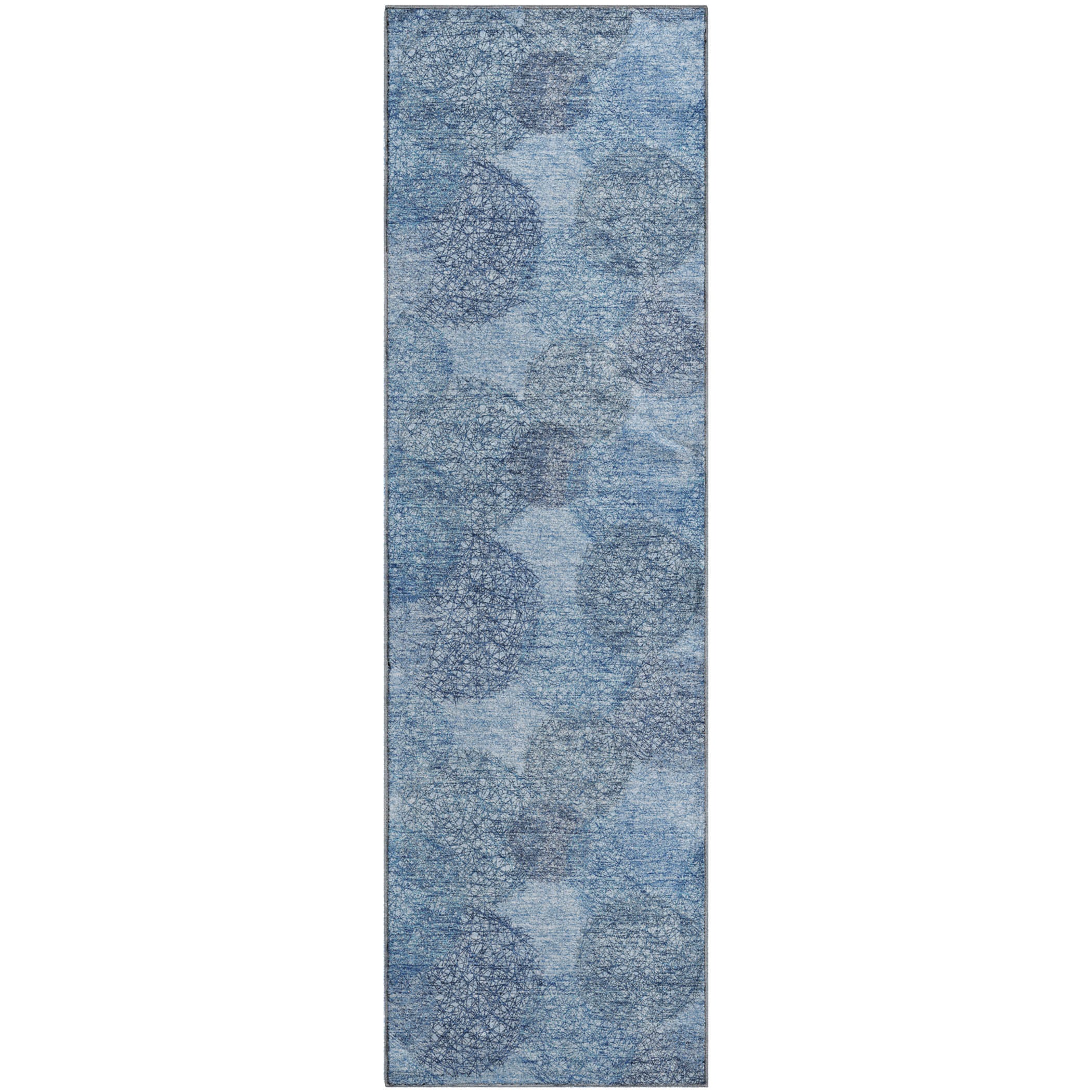 Santorini Machine Washable Transitional Denim Blue Rug 2'3" x 7'6" #shape_Runner