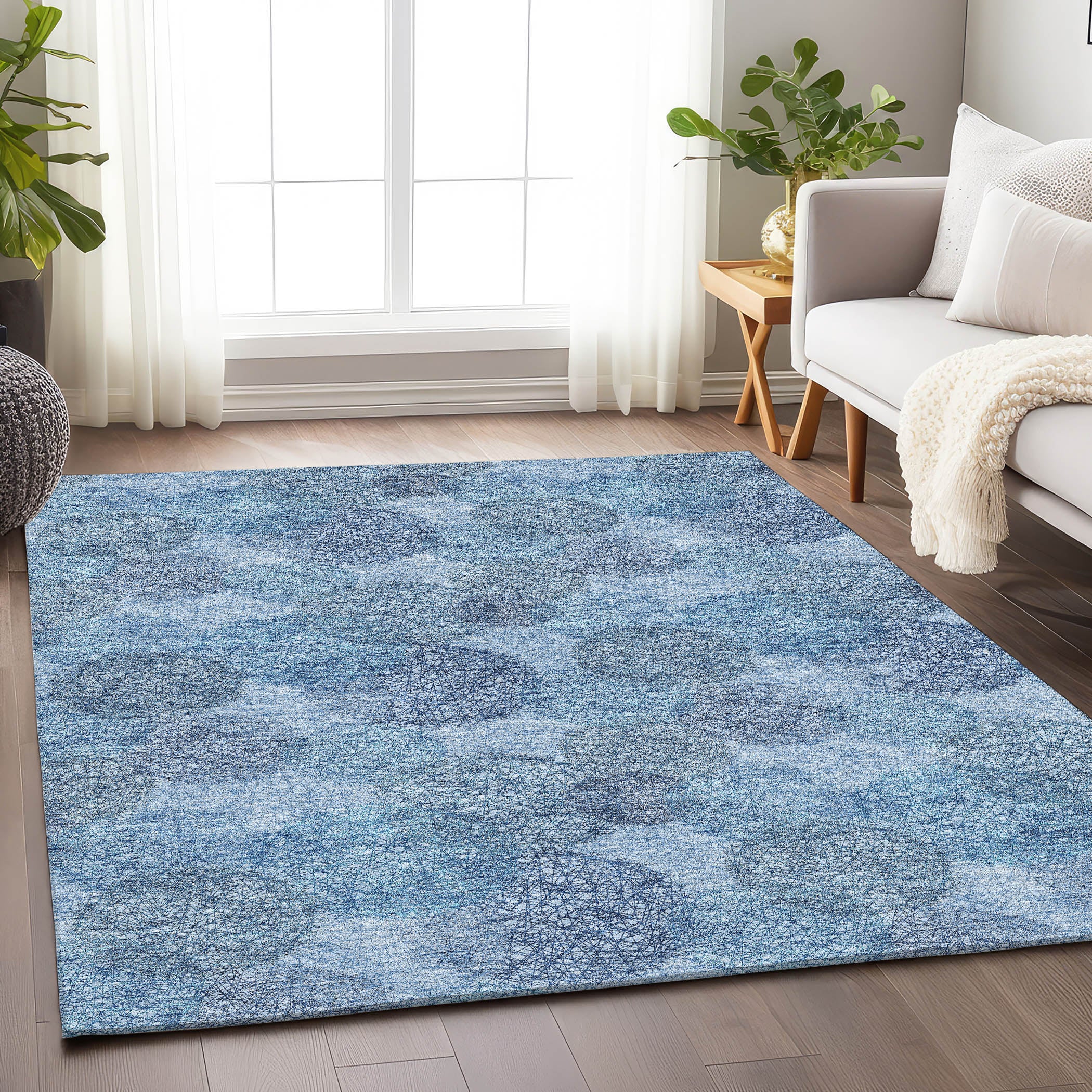 Santorini Machine Washable Transitional Denim Blue Rug 2'6" x 3'10" #shape_Rectangle