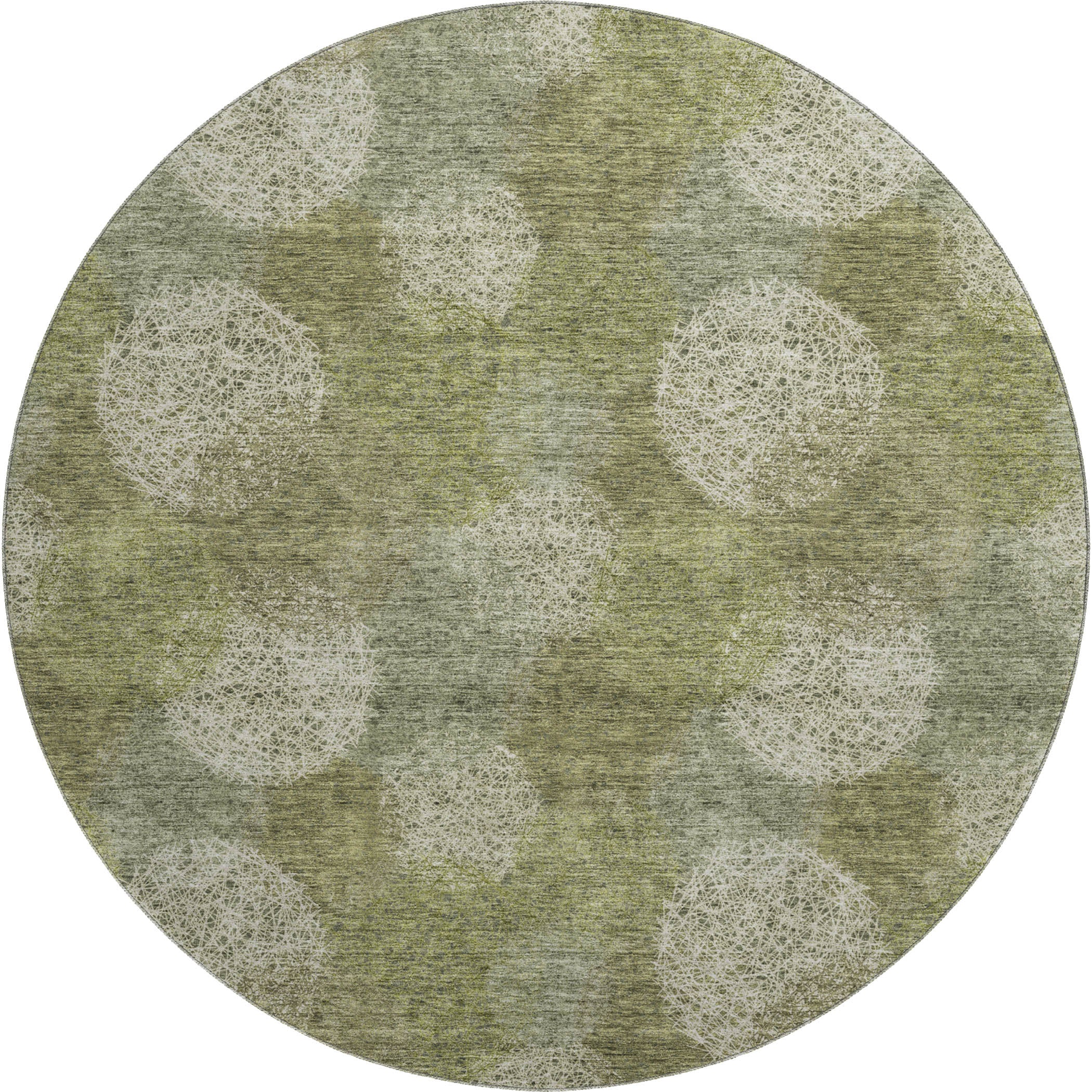 Santorini Machine Washable Transitional Green Rug 8' x 8' #shape_Round