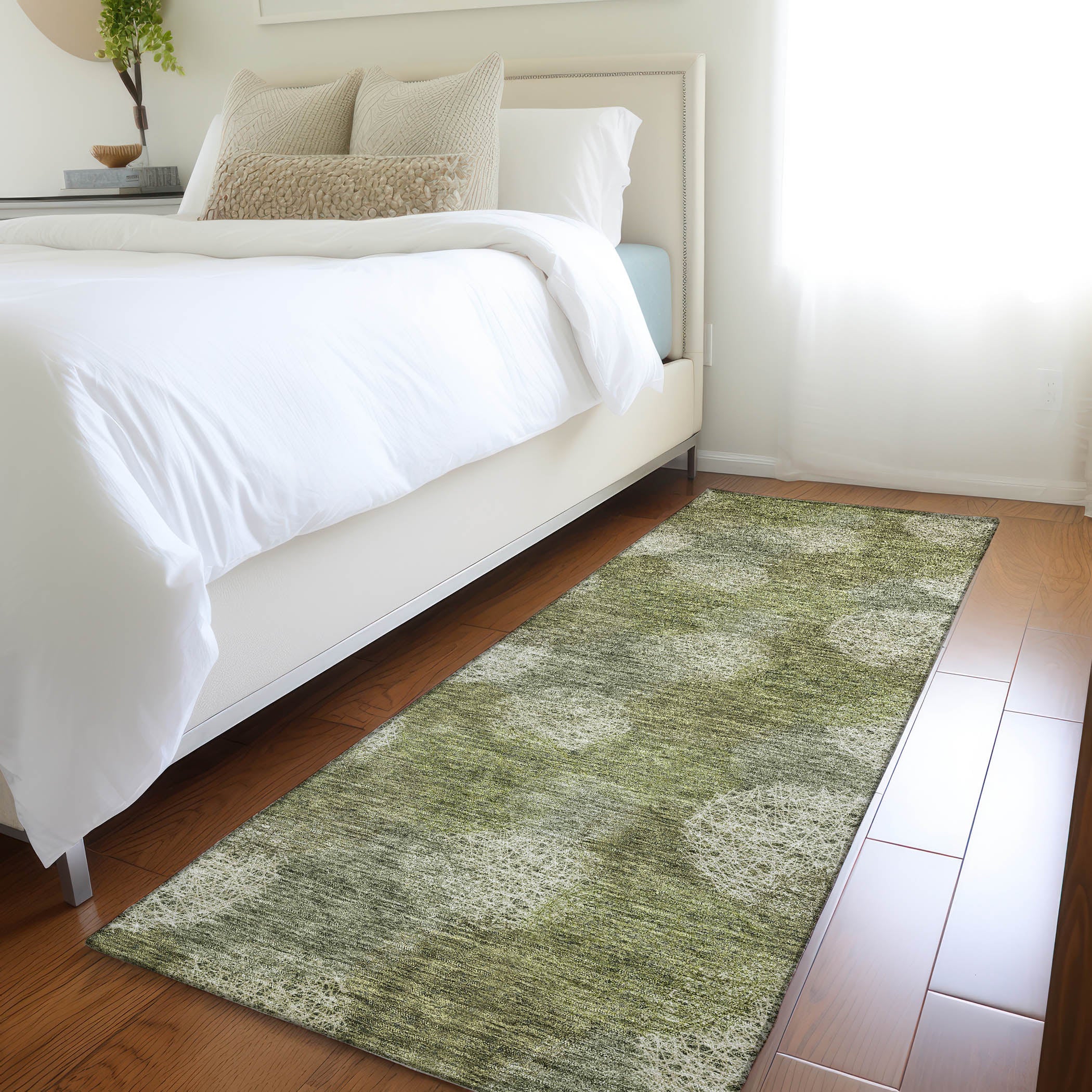 Santorini Machine Washable Transitional Green Rug 2'3" x 7'6" #shape_Runner