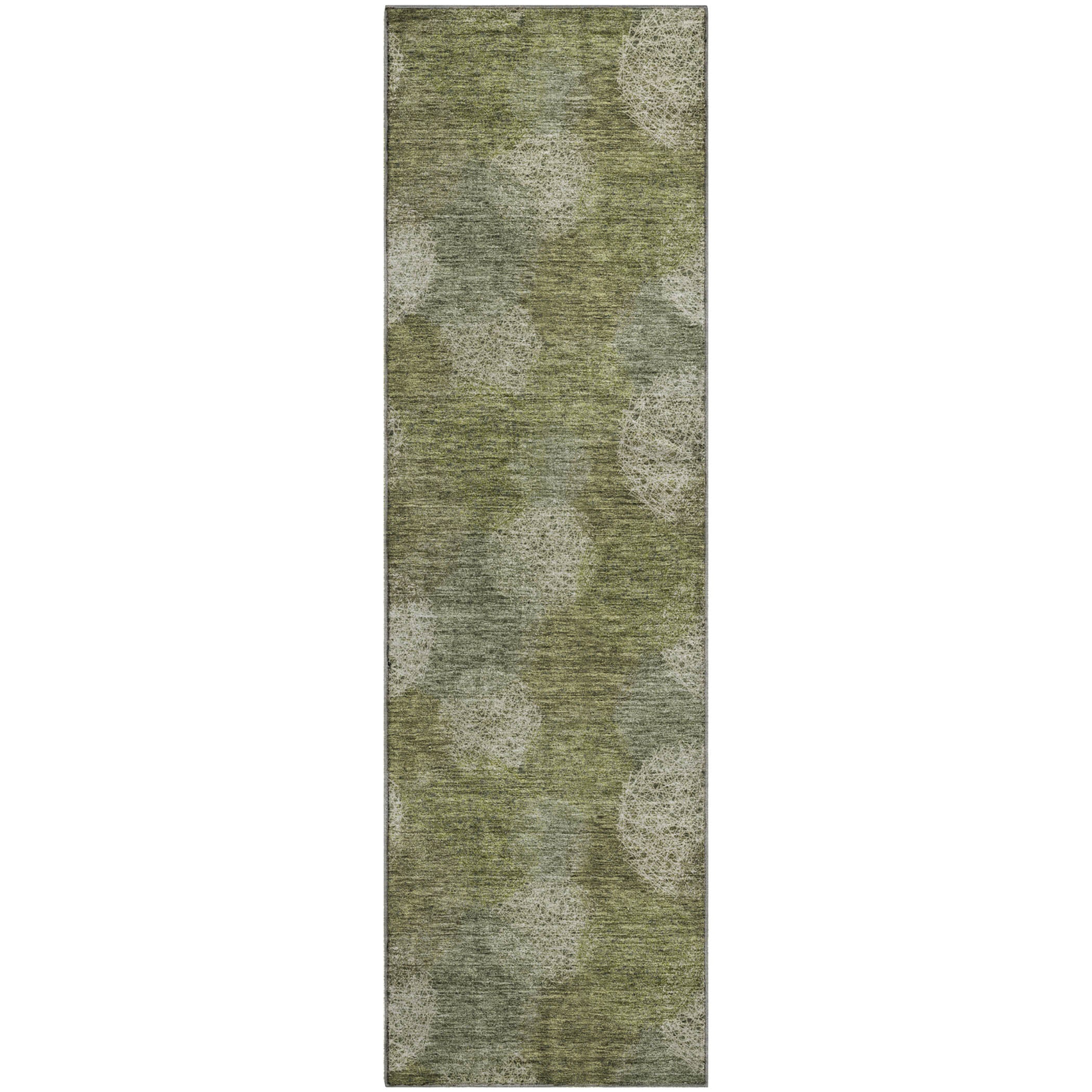Santorini Machine Washable Transitional Green Rug 2'3" x 7'6" #shape_Runner