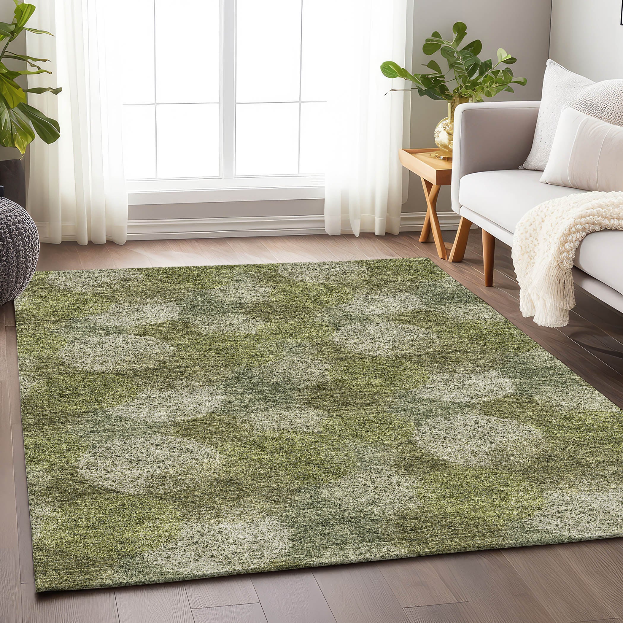 Santorini Machine Washable Transitional Green Rug 2'6" x 3'10" #shape_Rectangle