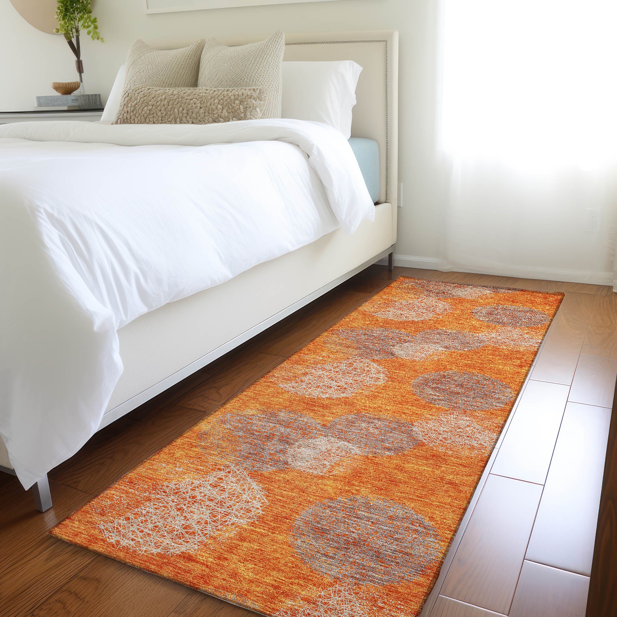 Santorini Machine Washable Transitional Orange Rug 2'3" x 7'6" #shape_Runner