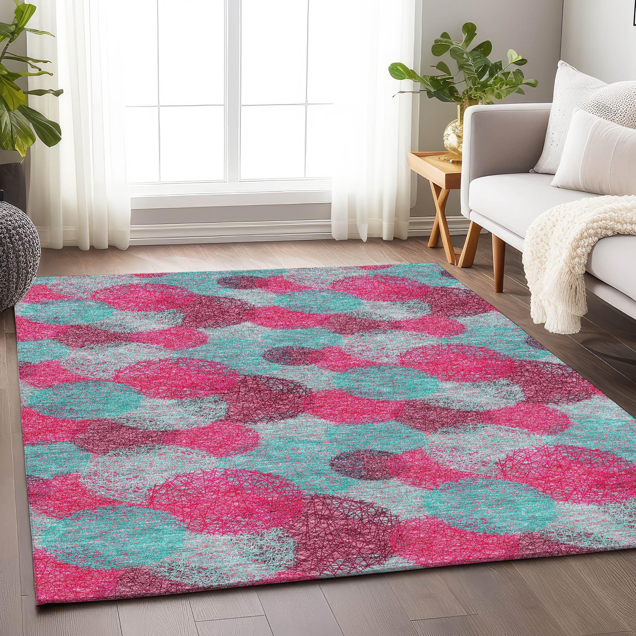 Santorini Machine Washable Transitional Pink Rug 2'6" x 3'10" #shape_Rectangle